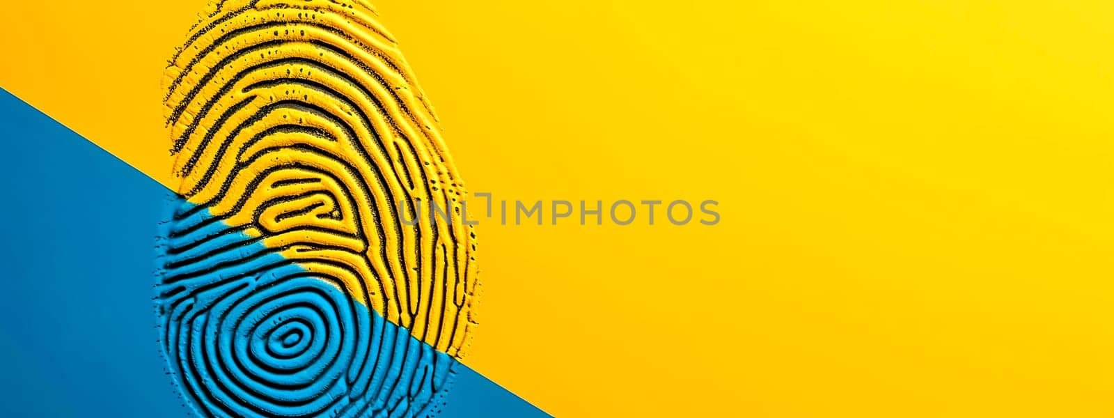 Biometric Fingerprint Identification Technology for Secure Authentication on Blue and Yellow Background by Edophoto
