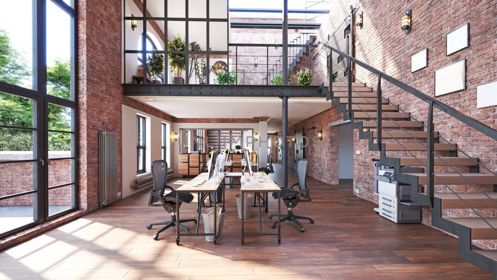 Modern office interior. Workplace concept. 3d rendering mock up