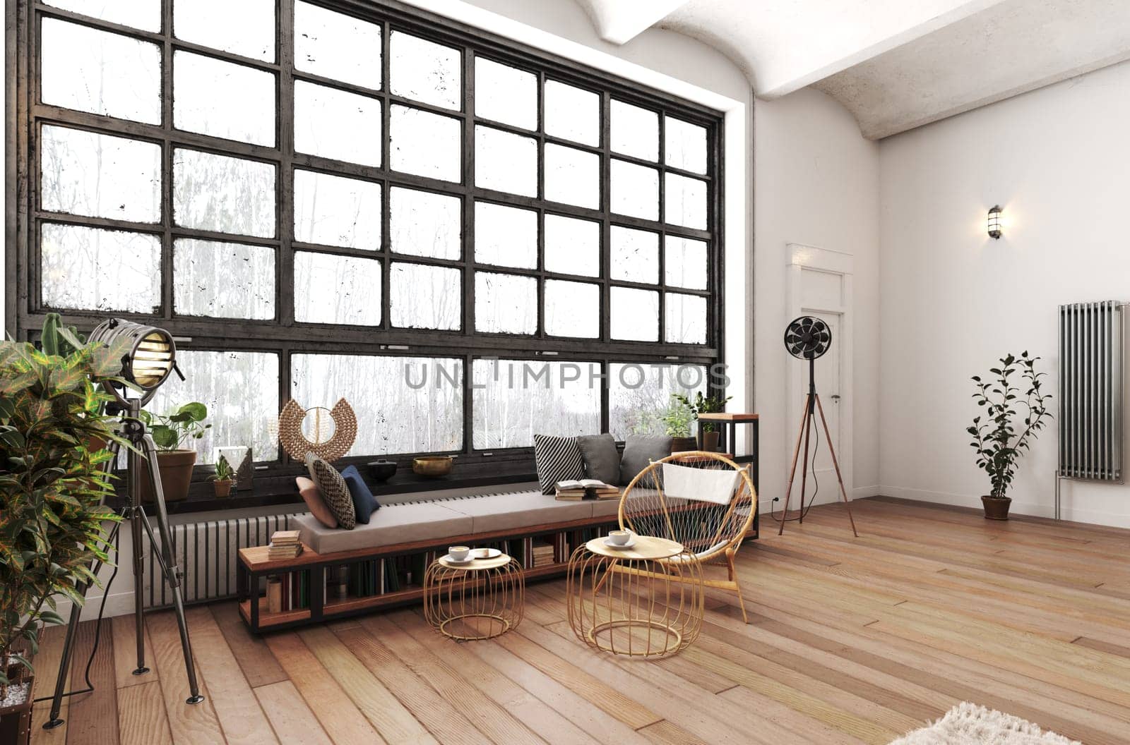 modern living room interior design with furniture. 3D rendering image.