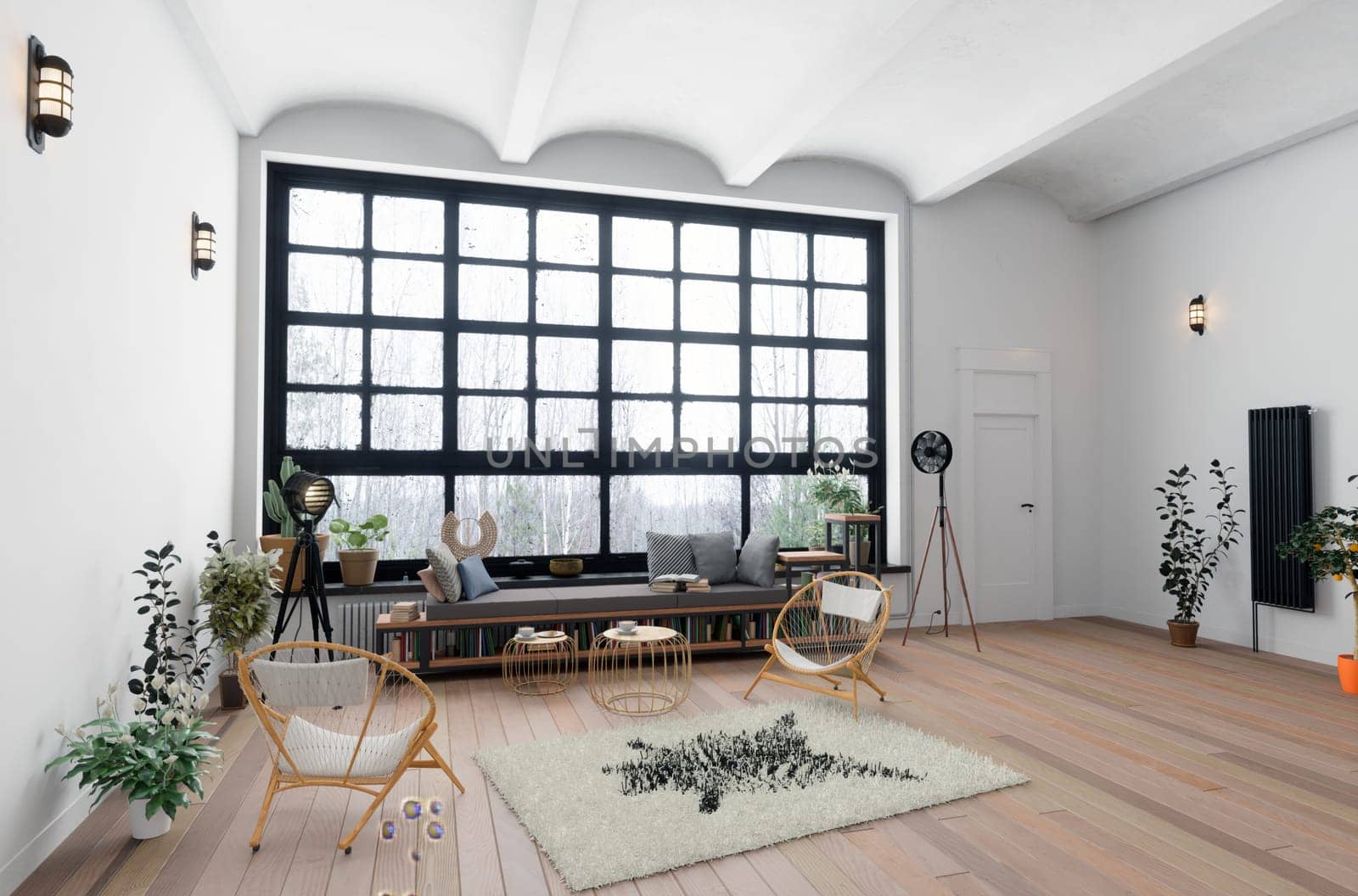 modern living room interior design with furniture. 3D rendering image.