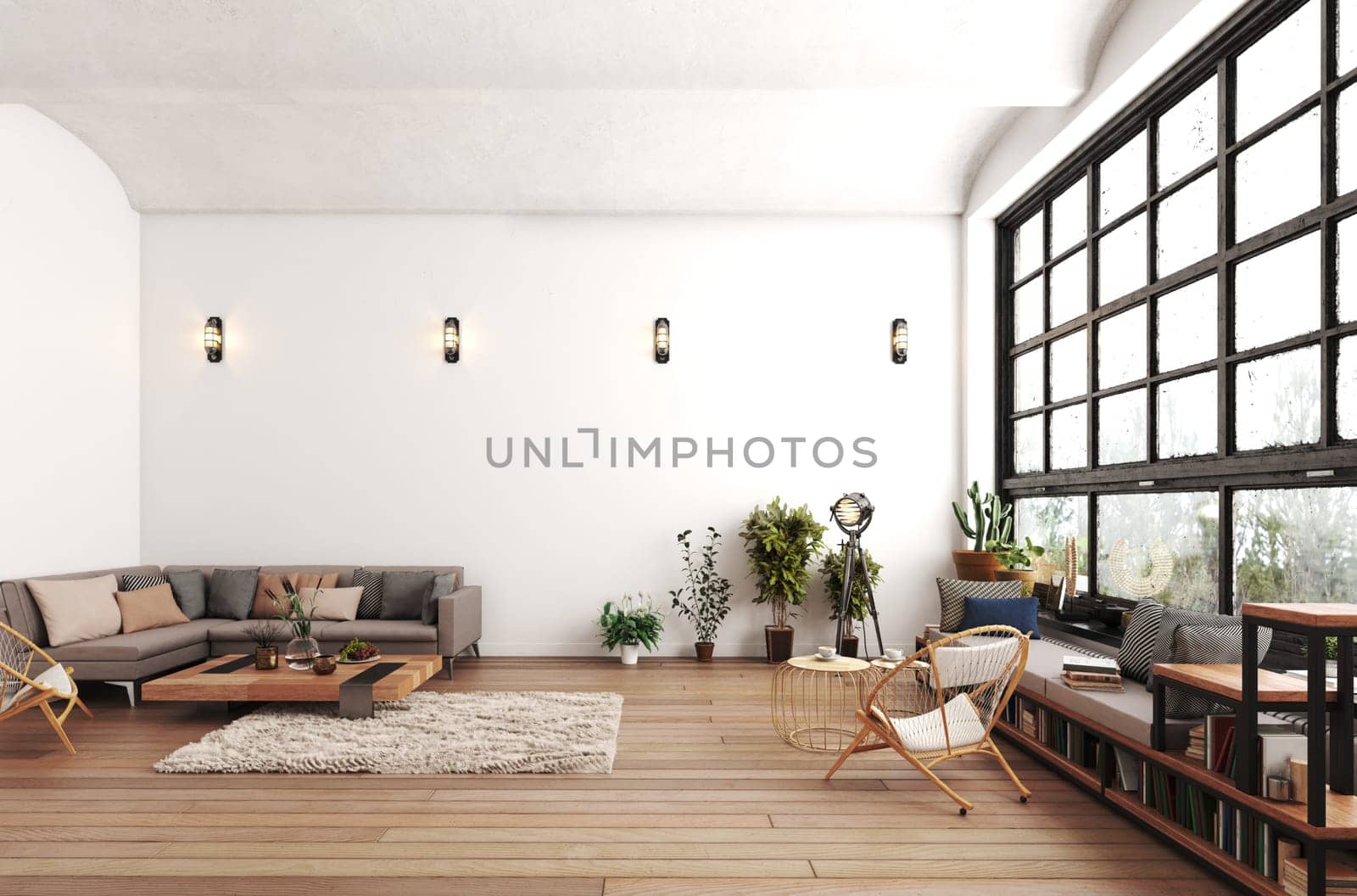 modern living room interior design with furniture. 3D rendering image.