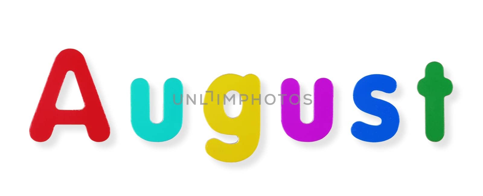 August word in coloured magnetic letters by VivacityImages