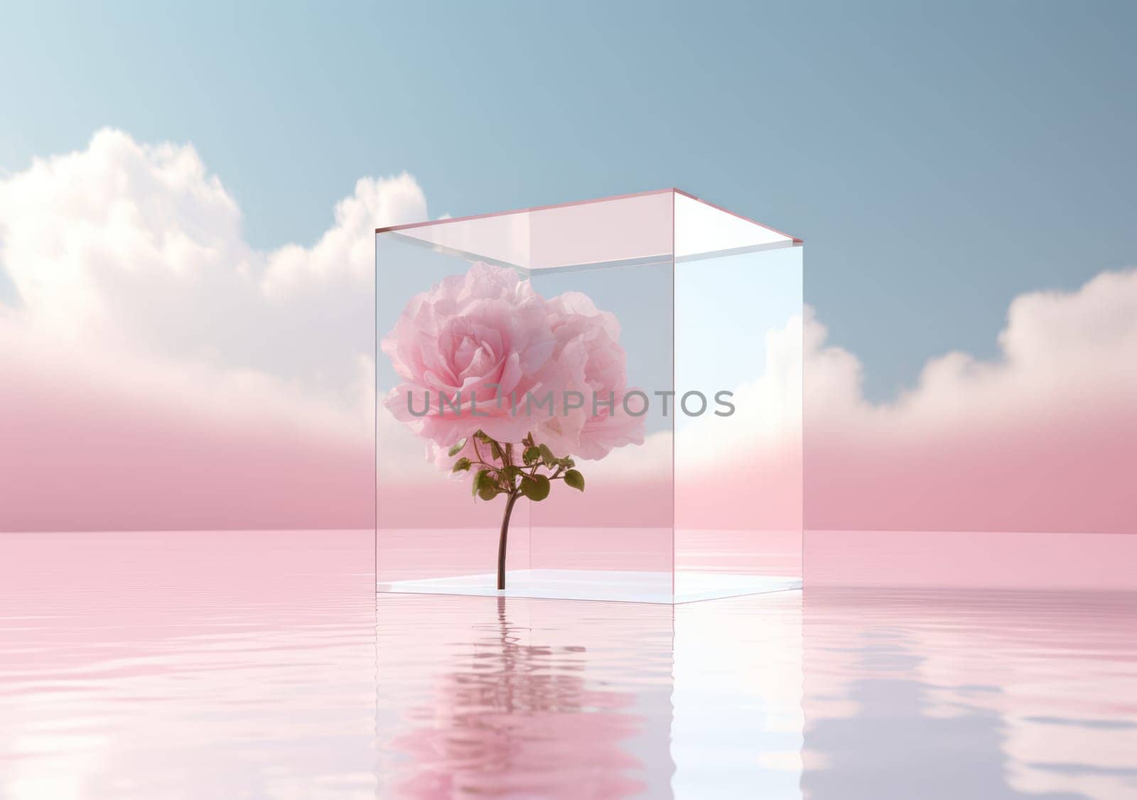 Romantic Rose Bouquet on Elegant Pink Glass Vase, Blossoming with Love on White Floral Background by Vichizh
