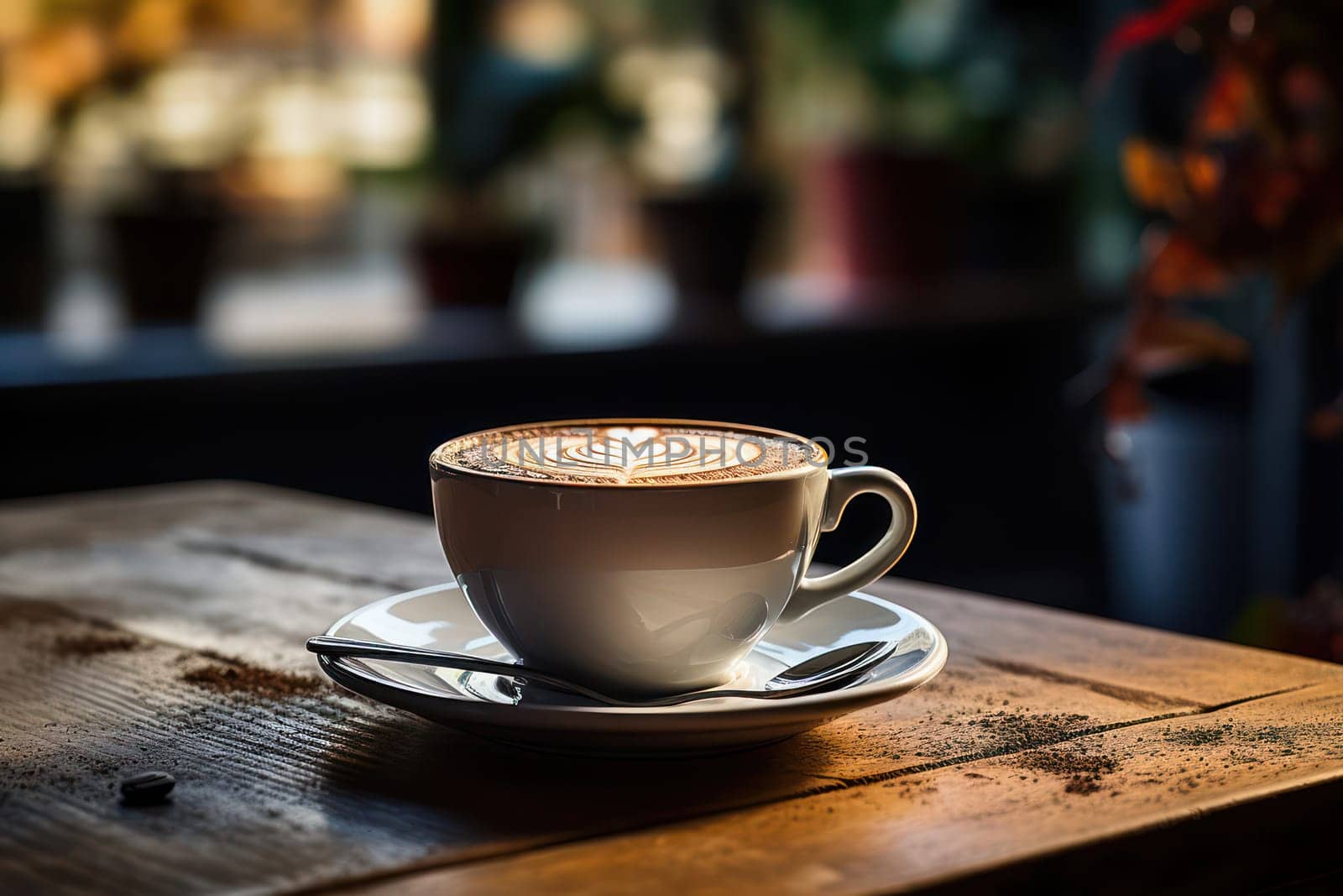 Morning Cappuccino: A Delicious Cup of Caffeine Indulgence on a Wooden Table, with White Foam and a Hint of Aroma, Set against a Vintage Black Background