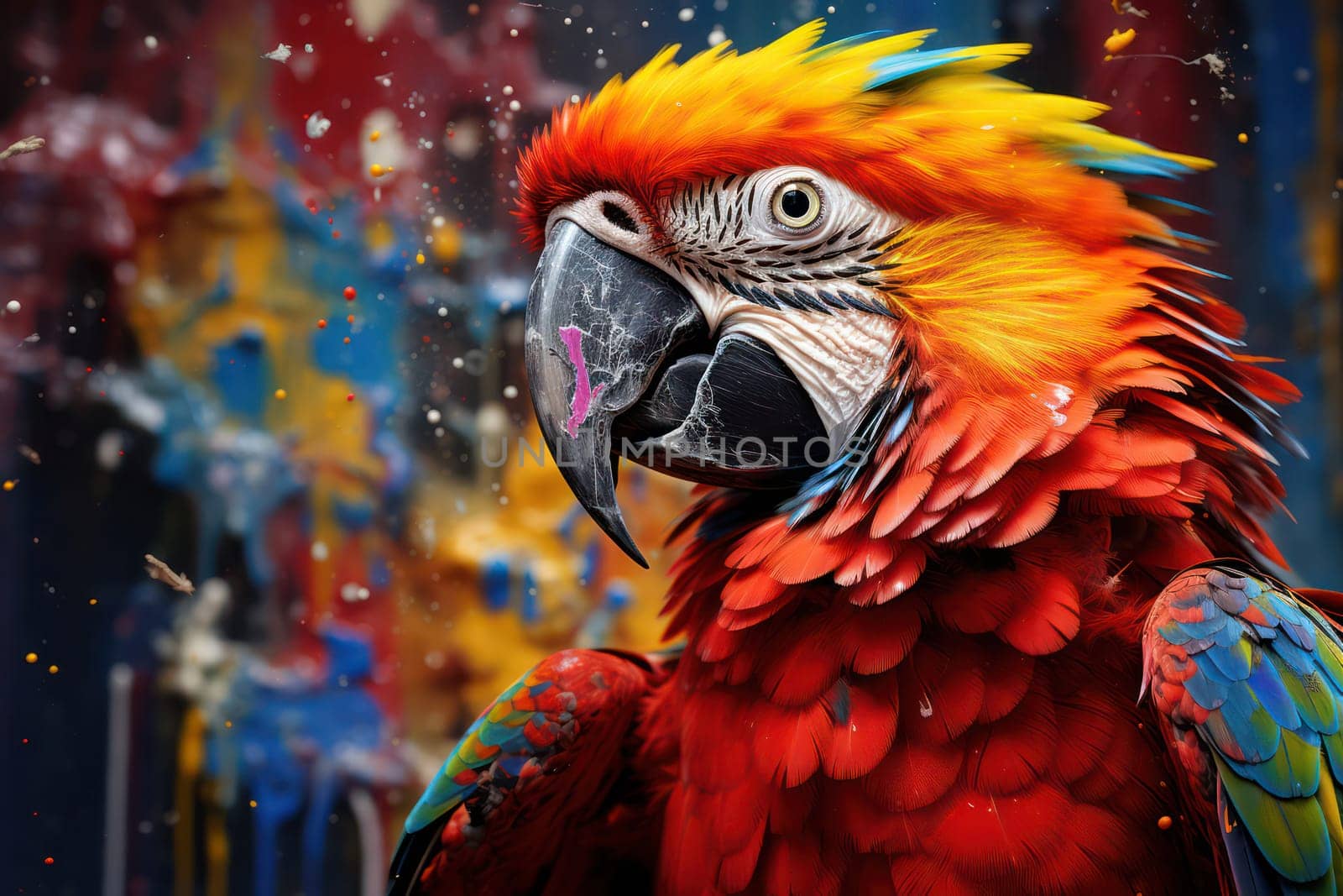 Vibrant Beauty: A Closeup Portrait of a Multicolored Macaw Parrot in the Wild Tropics