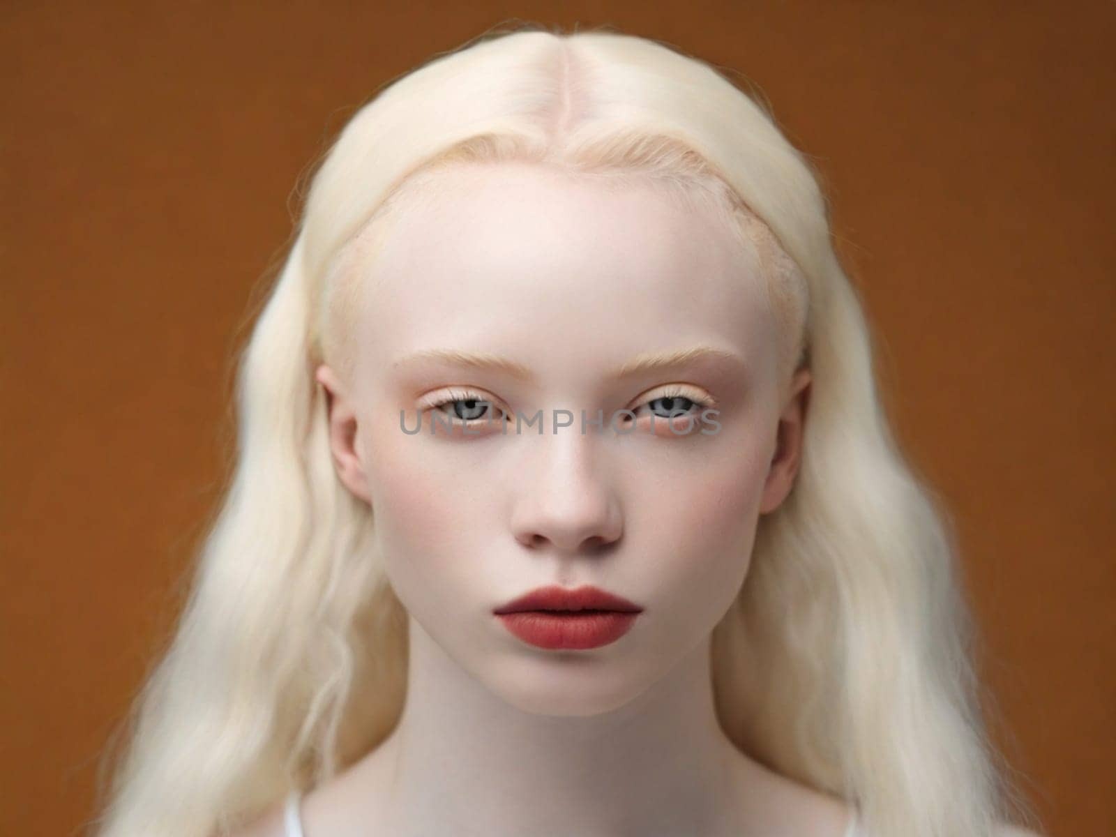 portrait of an albino girl, African appearance with makeup on a dark background. variety and fashion by Ekaterina34