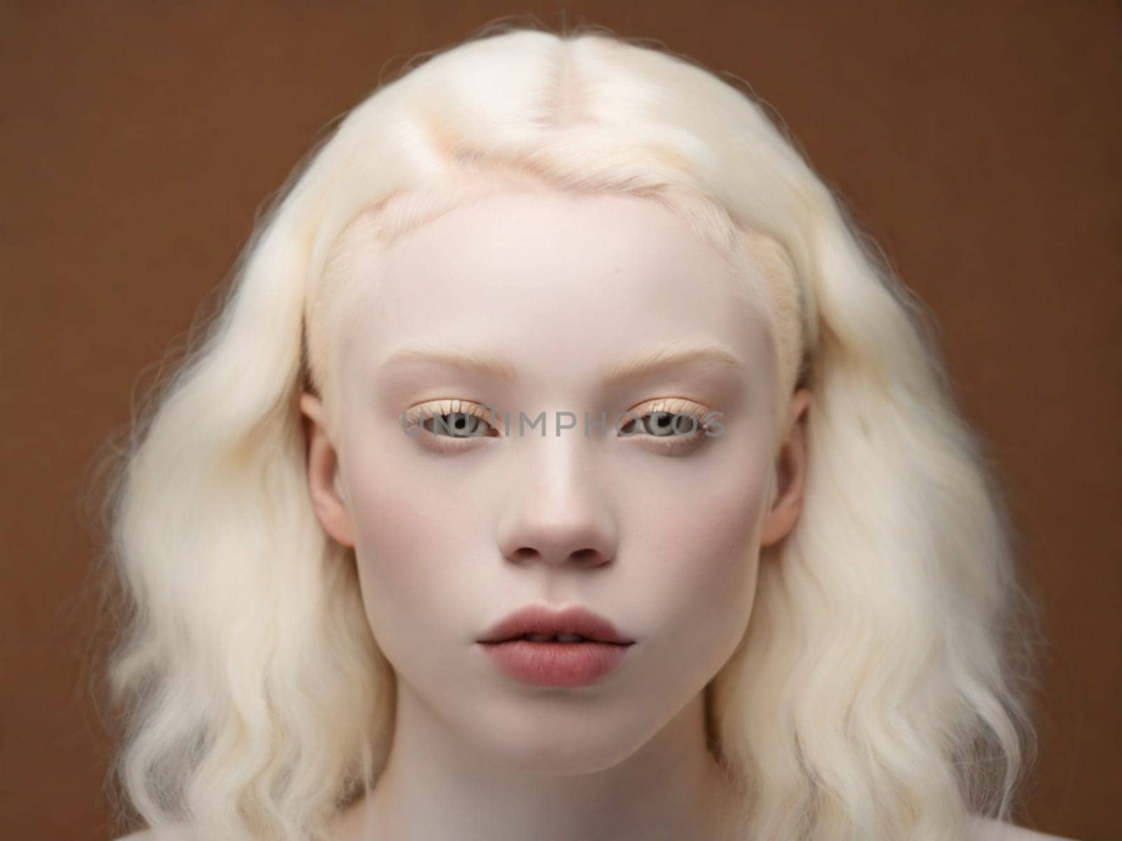 portrait of an albino girl, African appearance with makeup on a dark background. variety and fashion by Ekaterina34