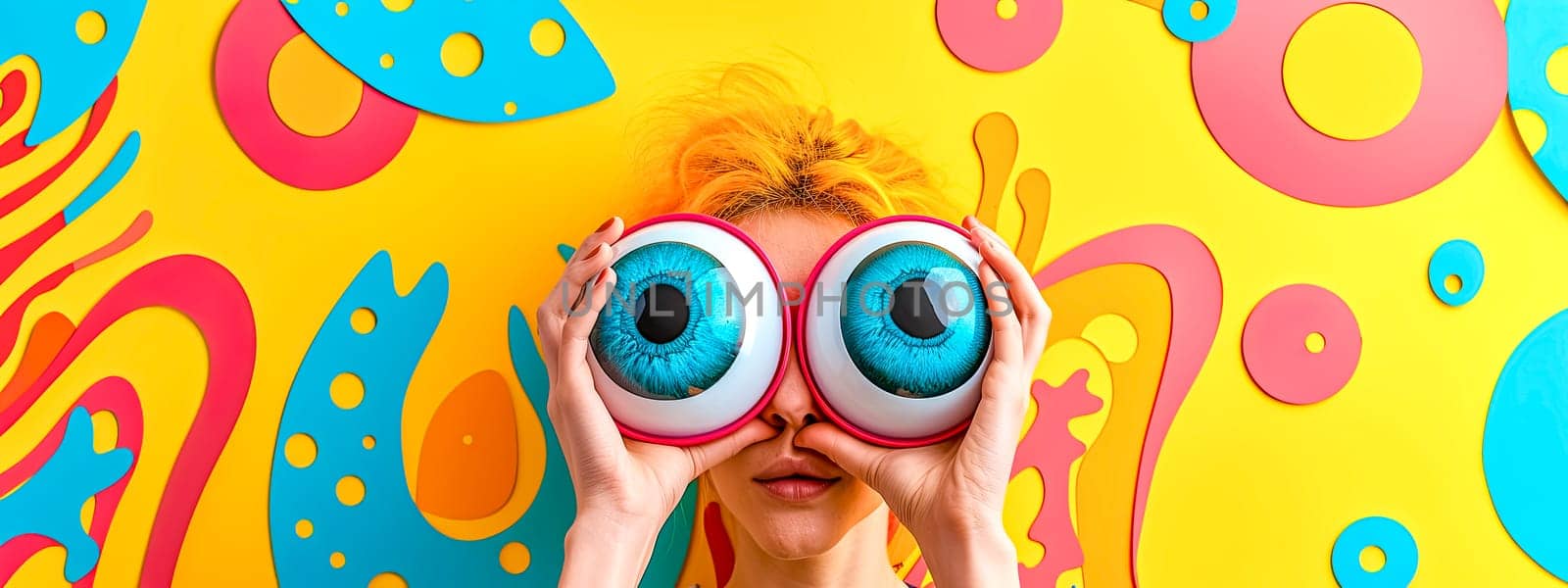 Surreal Eyeball Props with Vibrant Pop Art on Yellow Background - Quirky and Artistic Imagery by Edophoto