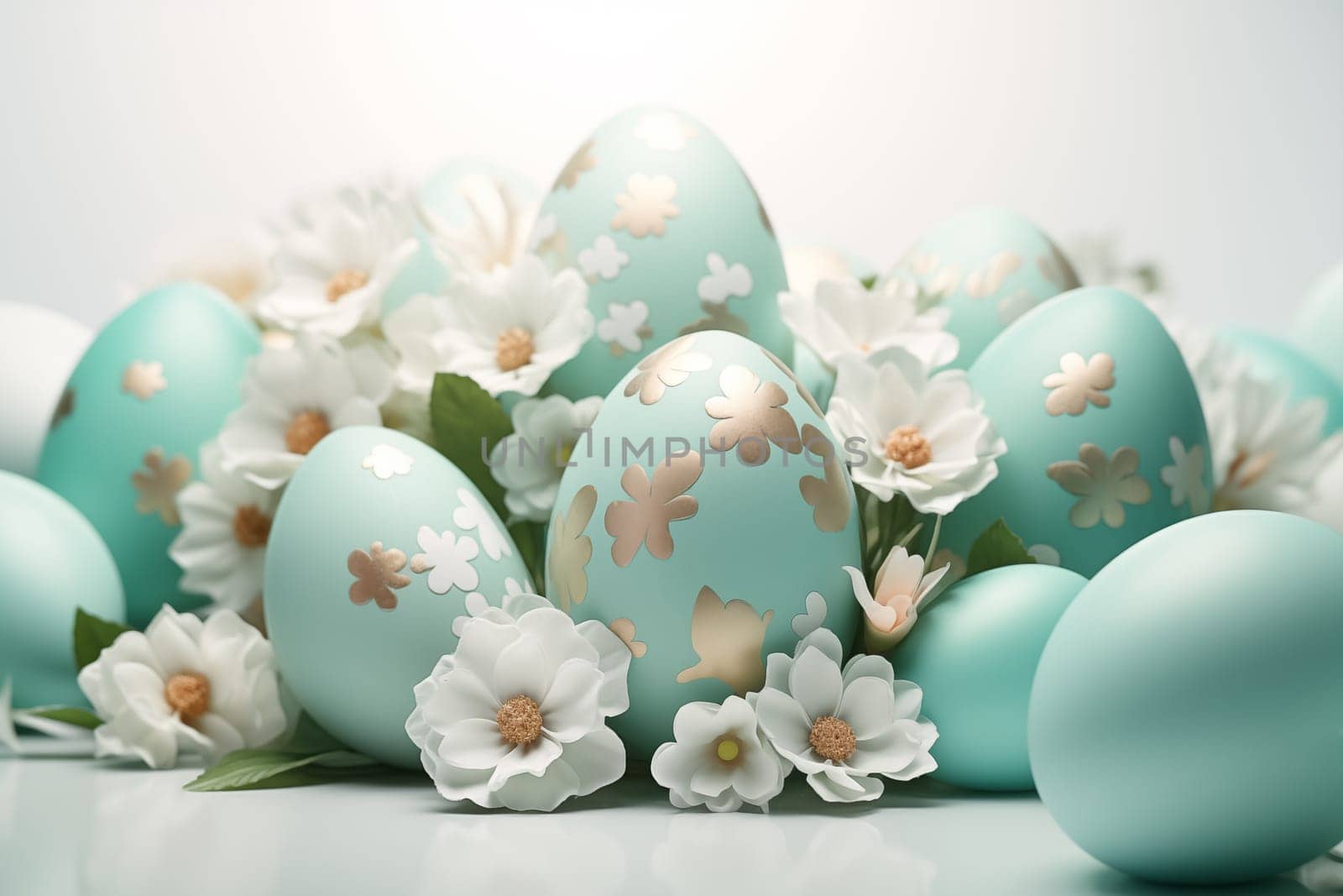 easter eggs and flowers,light background mint large giant pastel eggs,easter eggs with flowers by Nadtochiy