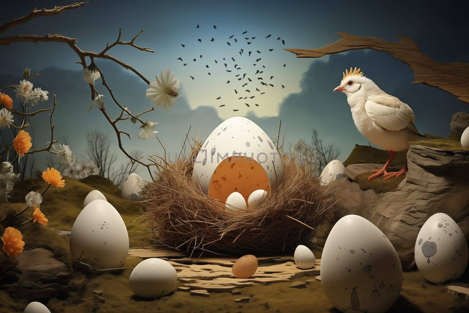Easter background, Surrealist Poetry Illustrations by Nadtochiy