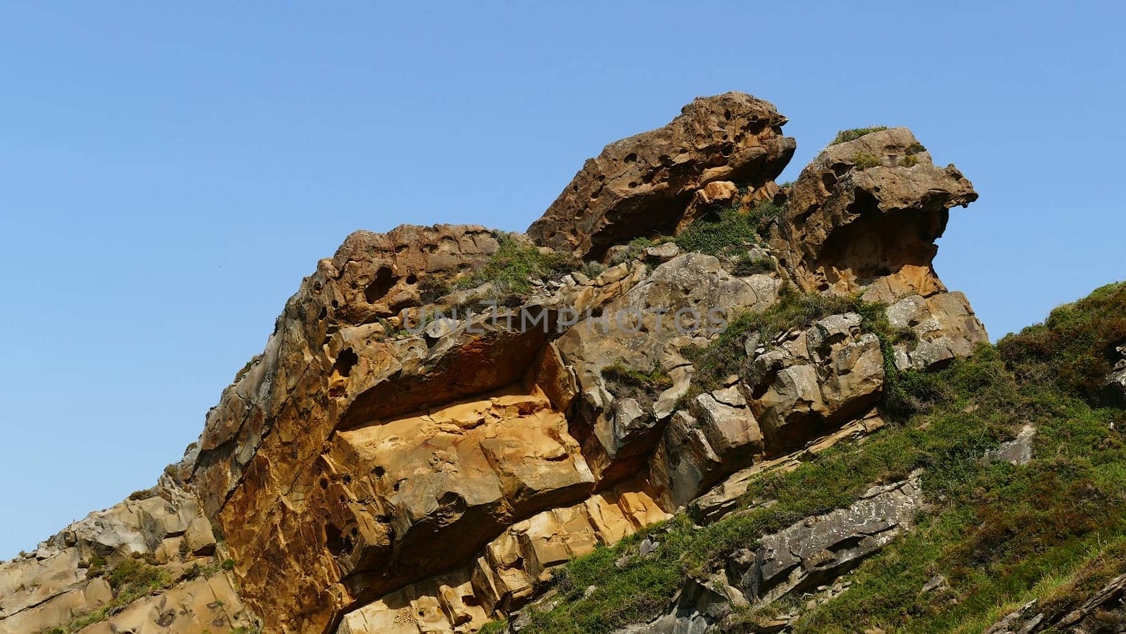 Cantabrian Sea coast in the Basque Country. Erosion on the rocks of Mount Jaizkibel.