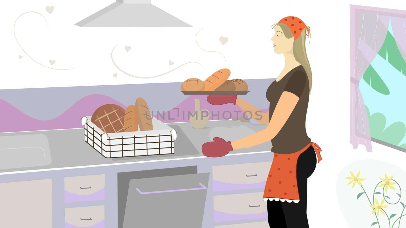 Woman making bread at home. In concept of the confinement for the covid coronavirus pandemic.