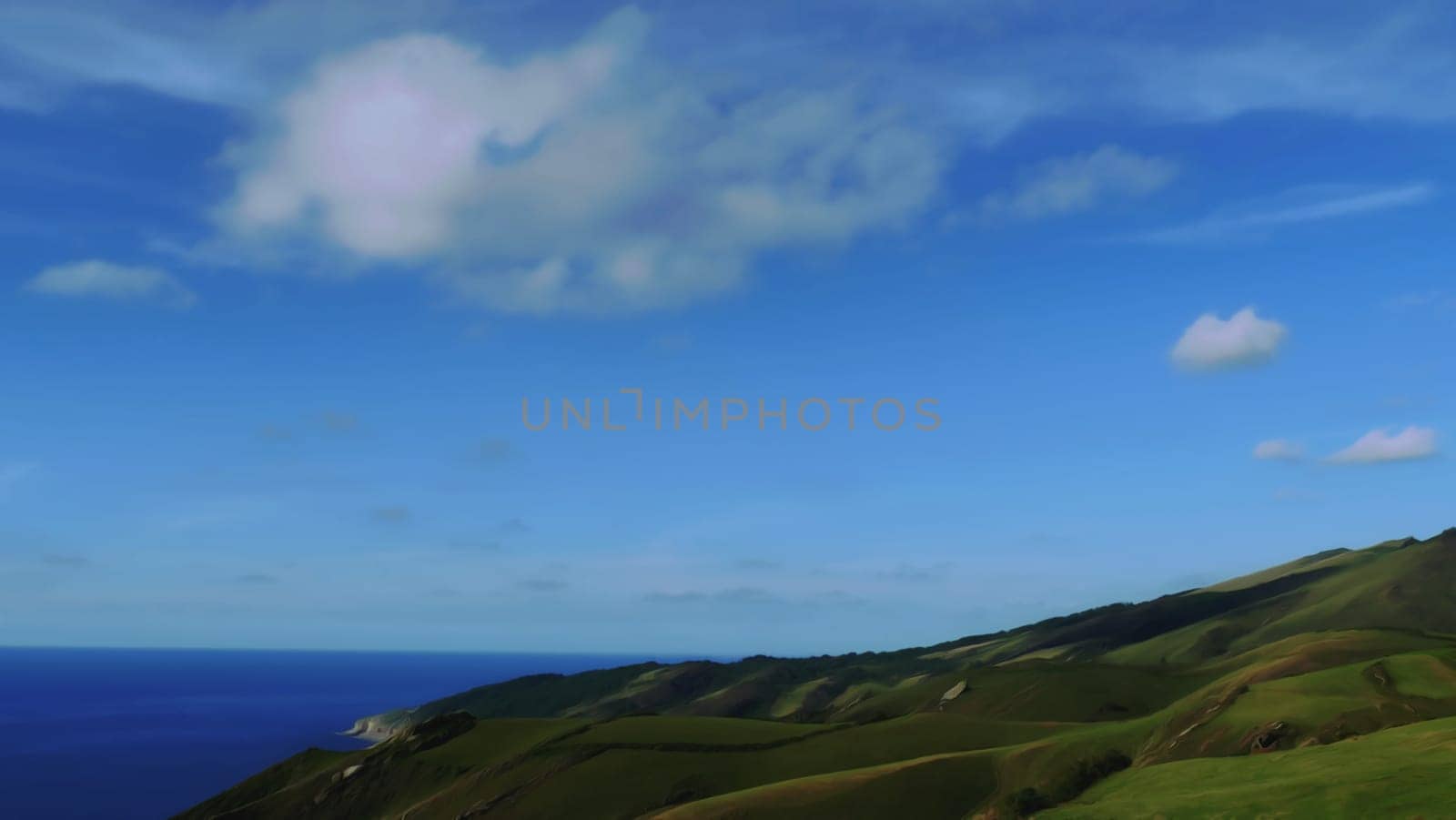 Landscape painting with mountains on the sea coast by XabiDonostia