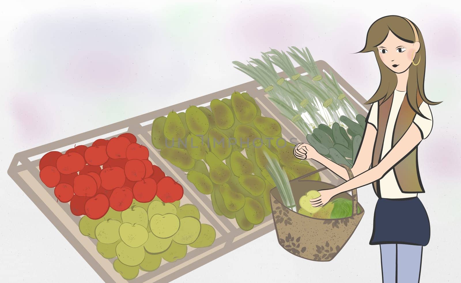 Girl buying fruit and vegetables