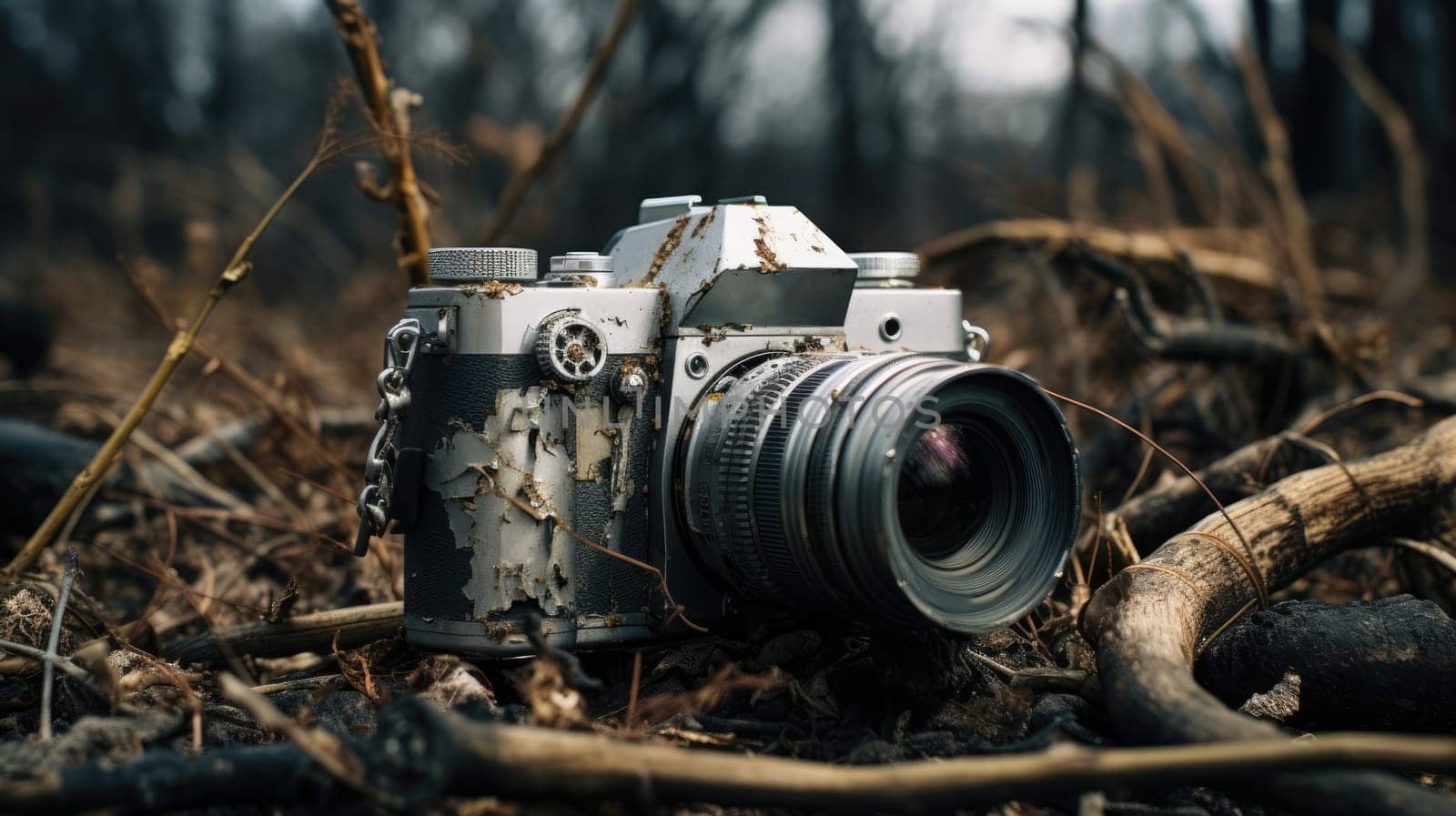 Old rusty camera lost in the jungle forest by natali_brill