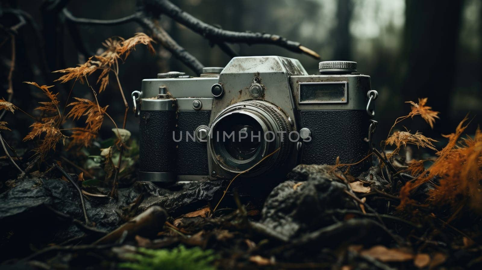 Old rusty camera lost in the jungle forest by natali_brill