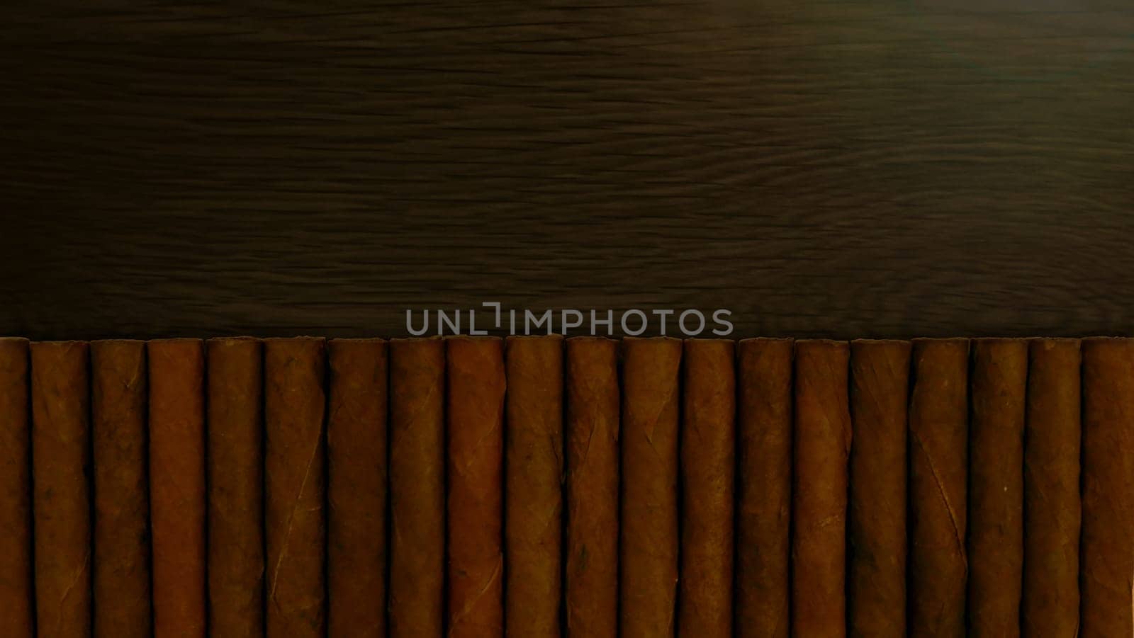 Small cigars lined up. Natural leaf tobacco