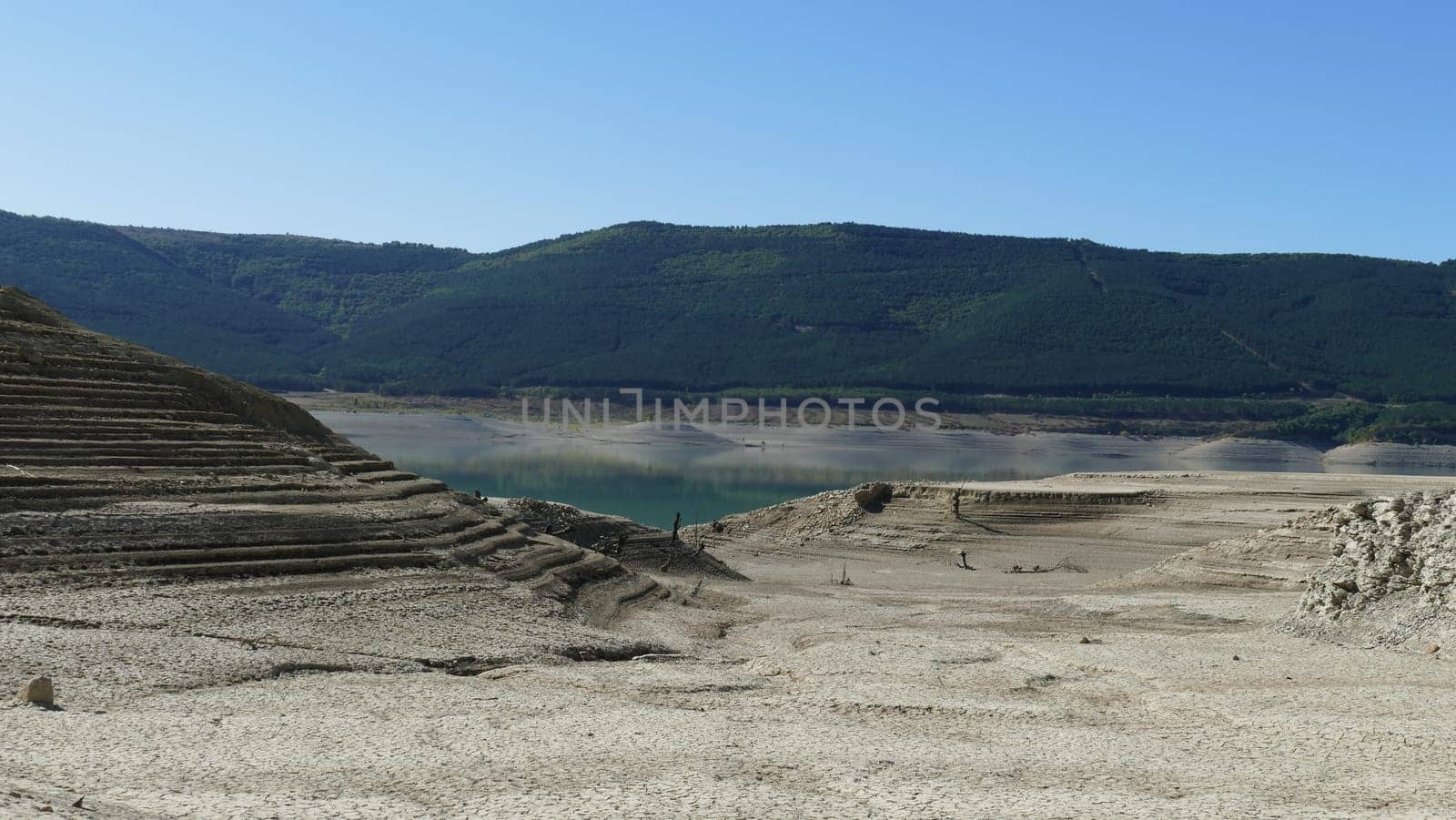 Low water level of the Yesa reservoir in Navarre - October, 2019