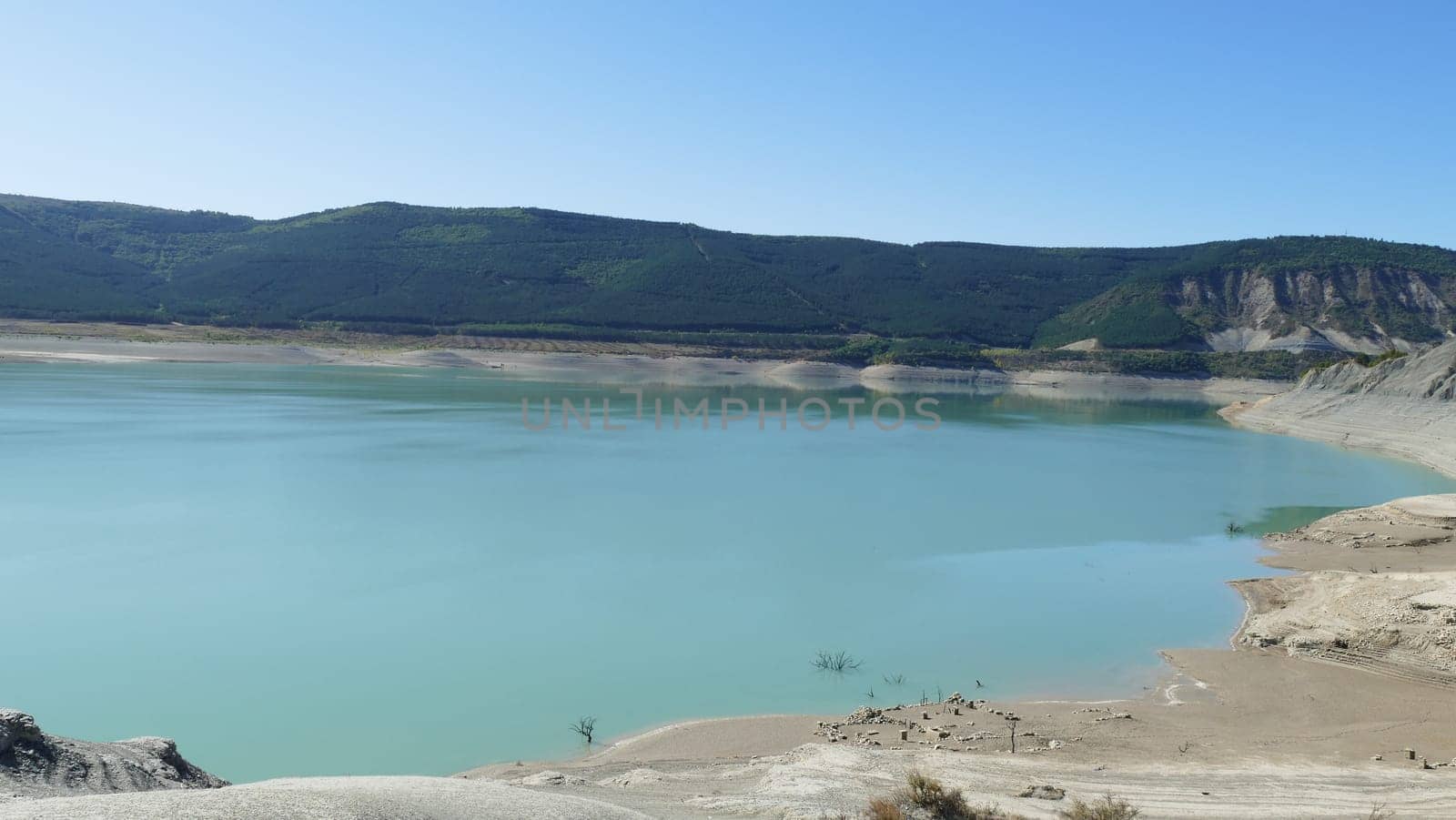 Low water level and remains of the ruins of the Yesa reservoir in Navarre - October, 2019