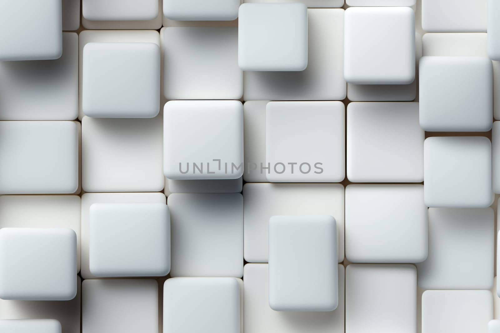 Abstract background of white cubes protruding from each other.