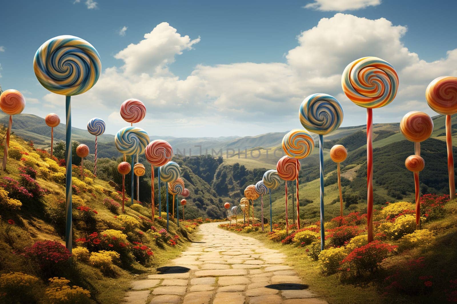 Magical sweet valley of lollipops.