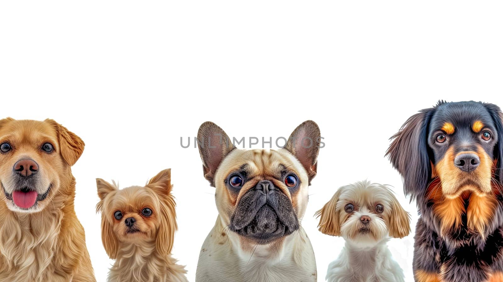 Diverse Group of Adorable Dogs from Different Breeds Posing Together for a Pet Portrait.