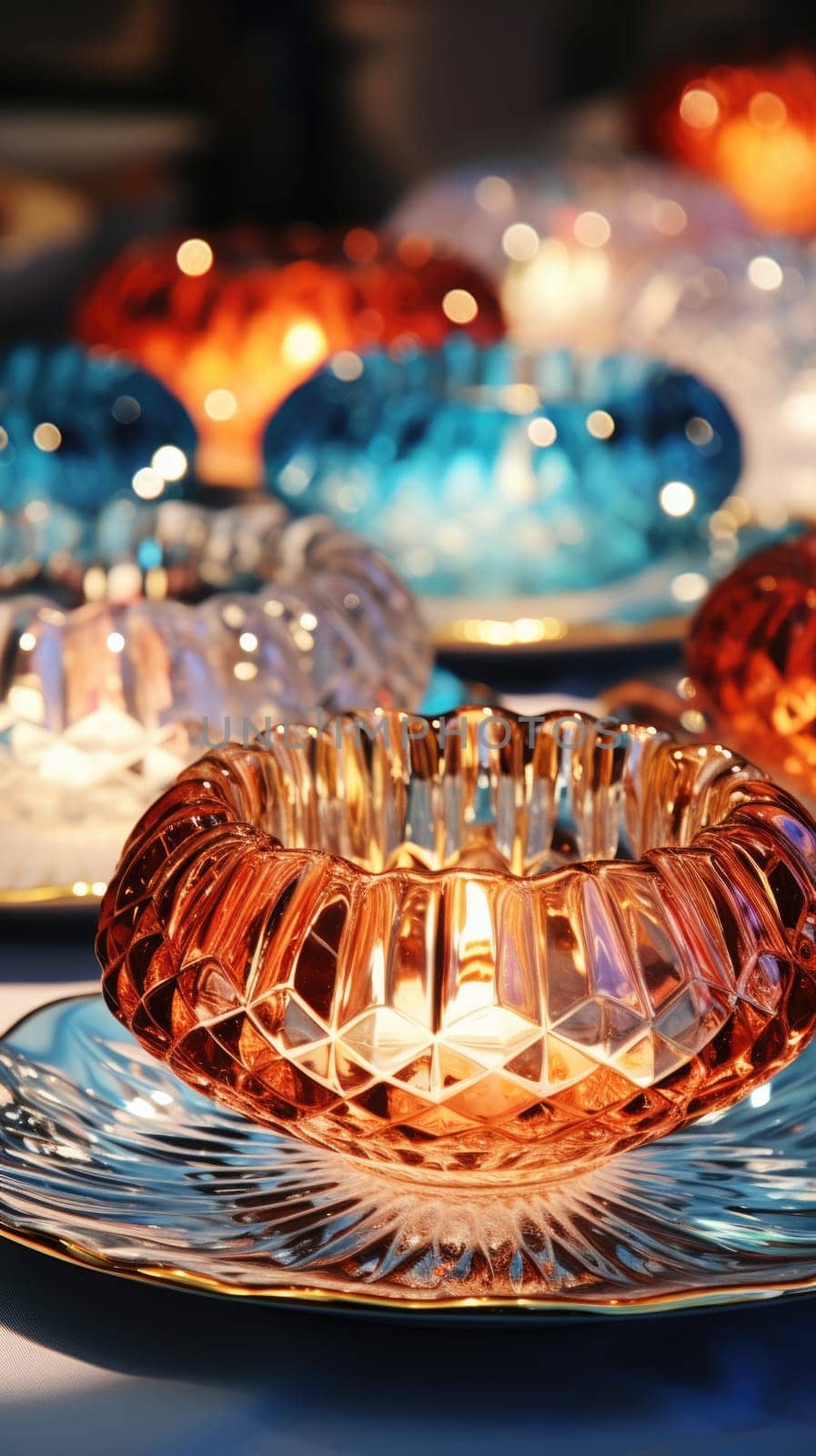 transparent glass retro dish colorful tableware, ai
