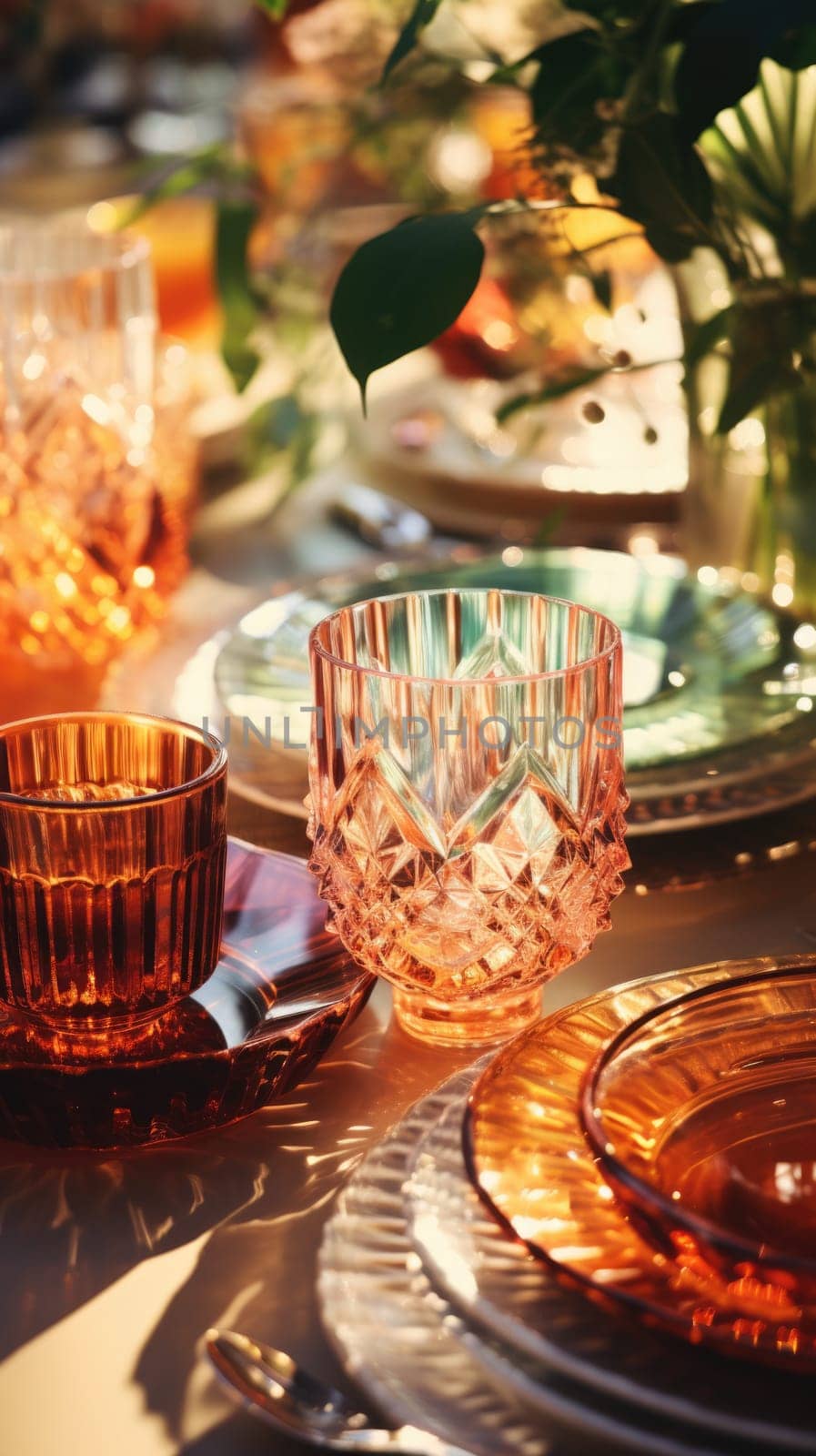 transparent glass retro dish colorful tableware, ai