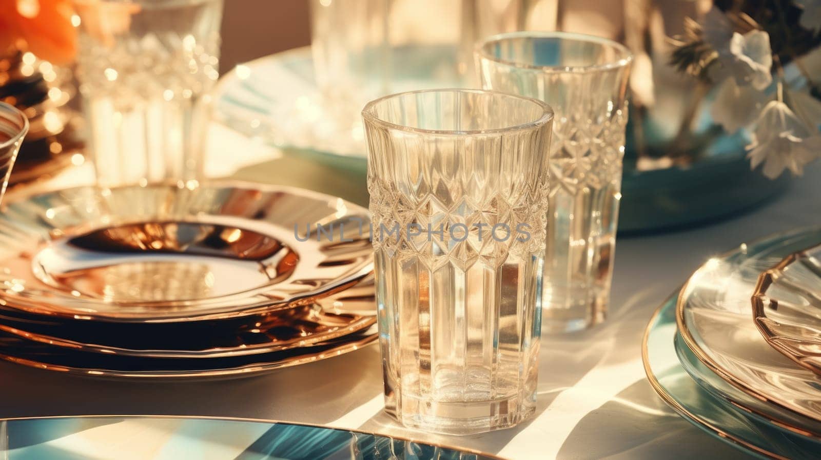transparent glass retro dish colorful tableware, ai