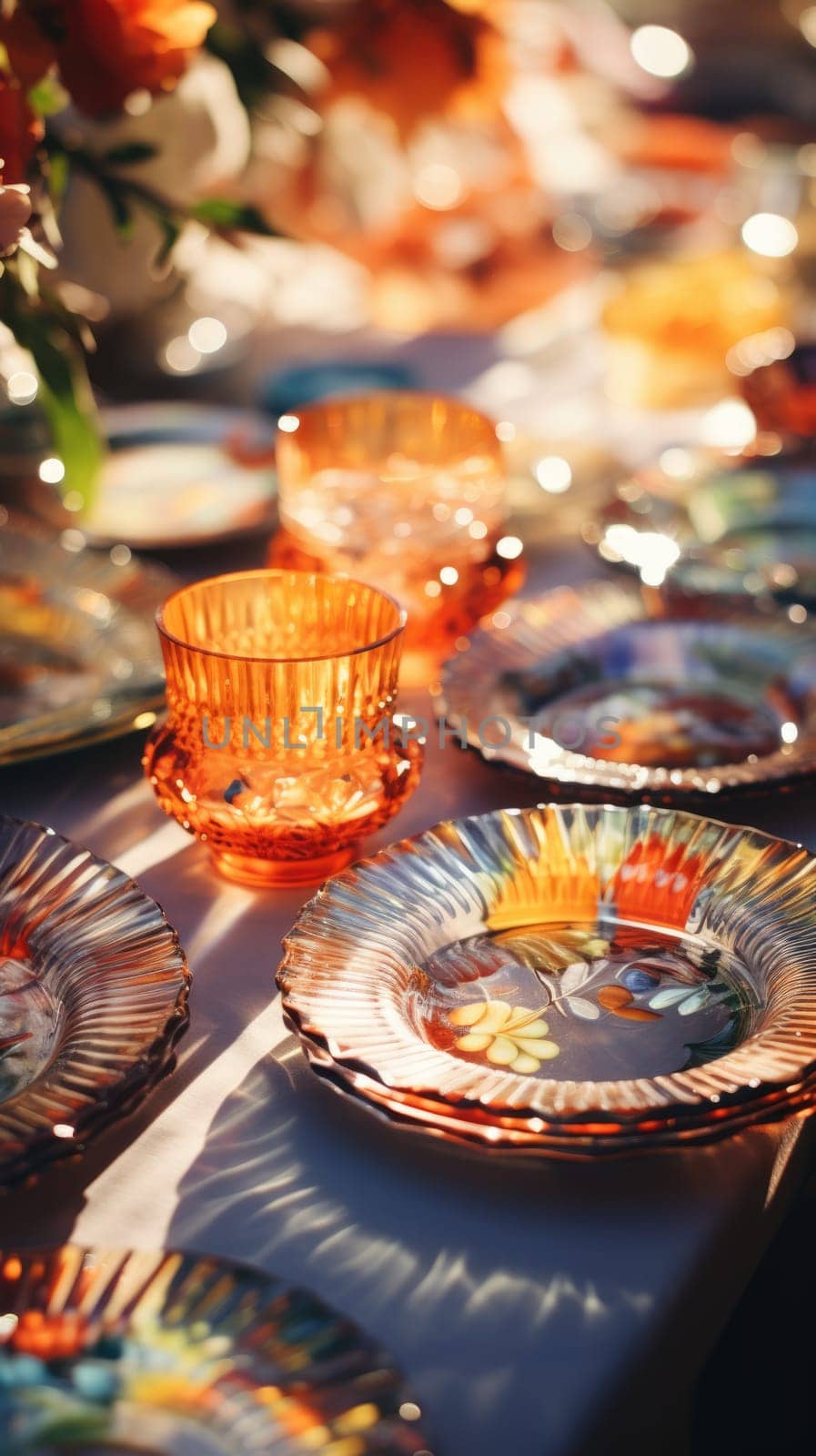 transparent glass retro dish colorful tableware, ai