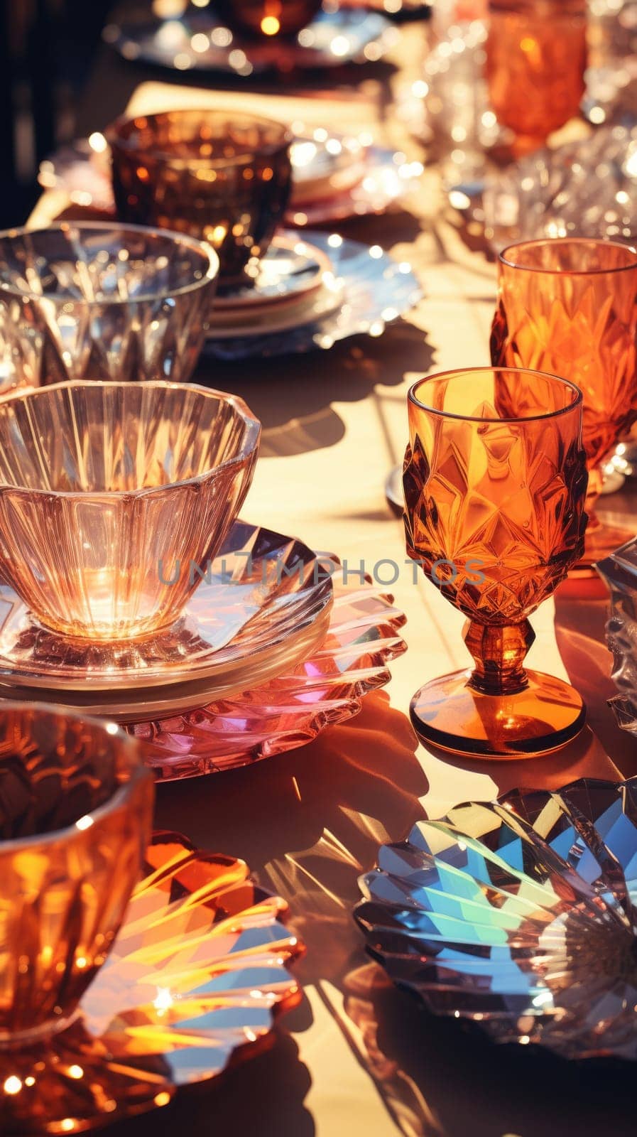 transparent glass retro dish colorful tableware, ai