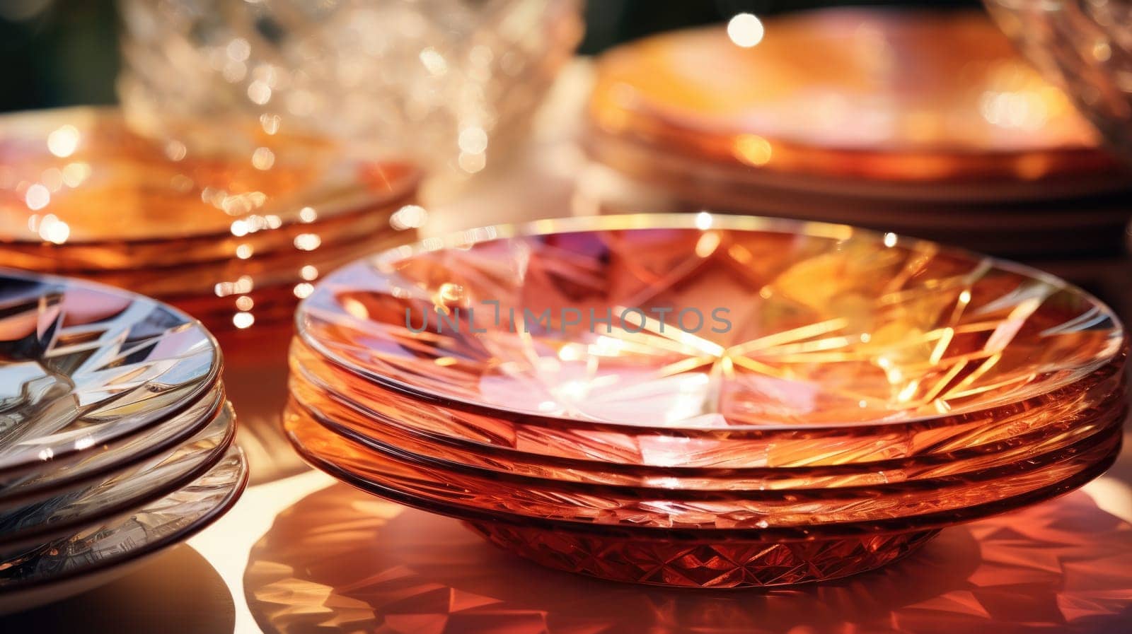 transparent glass retro dish colorful tableware, ai