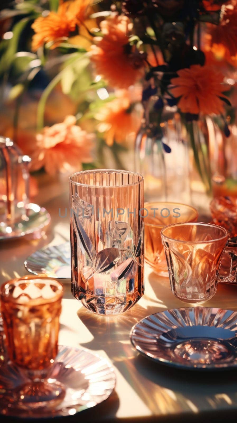 transparent glass retro dish colorful tableware, ai