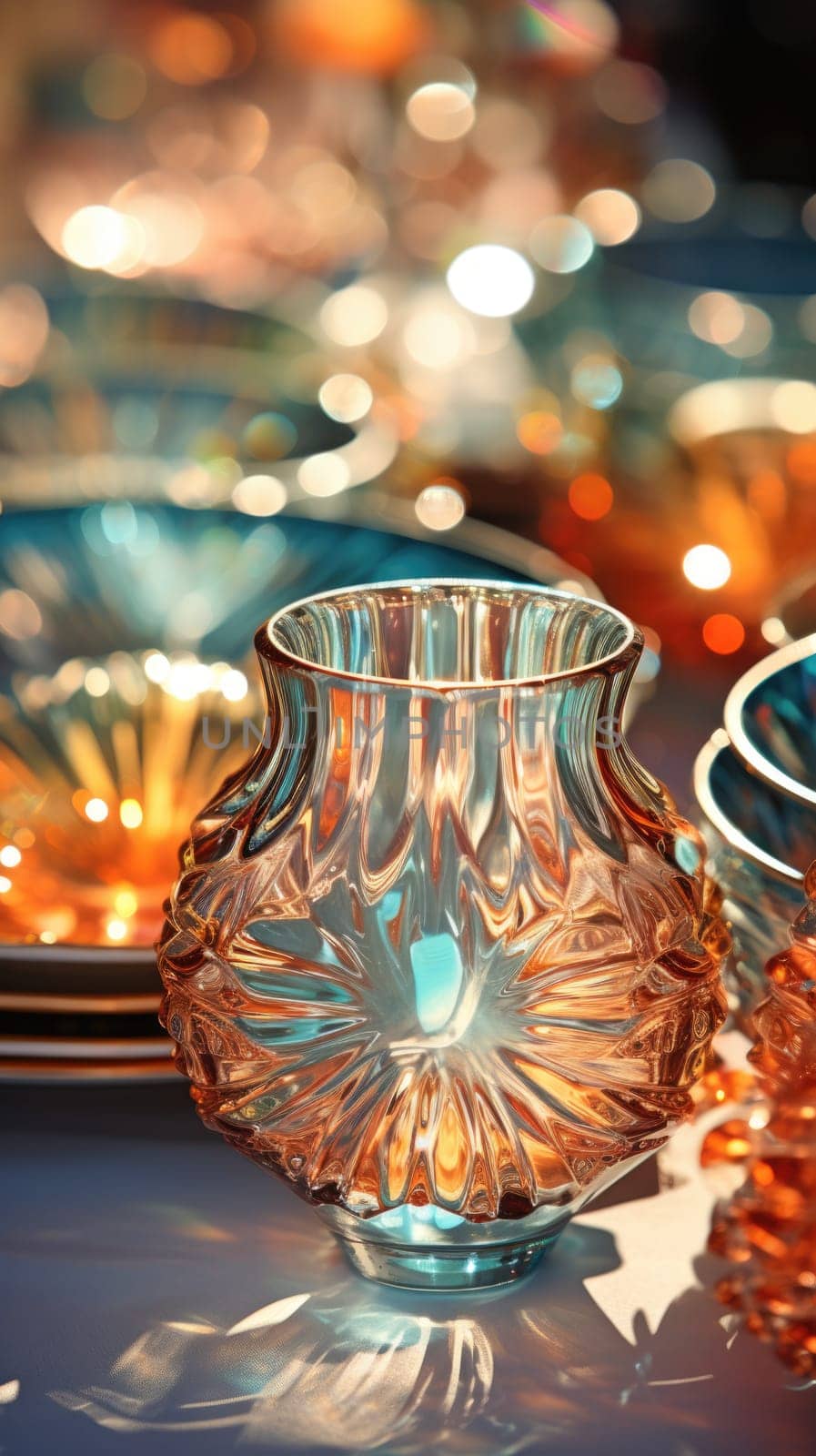 transparent glass retro dish colorful tableware, ai