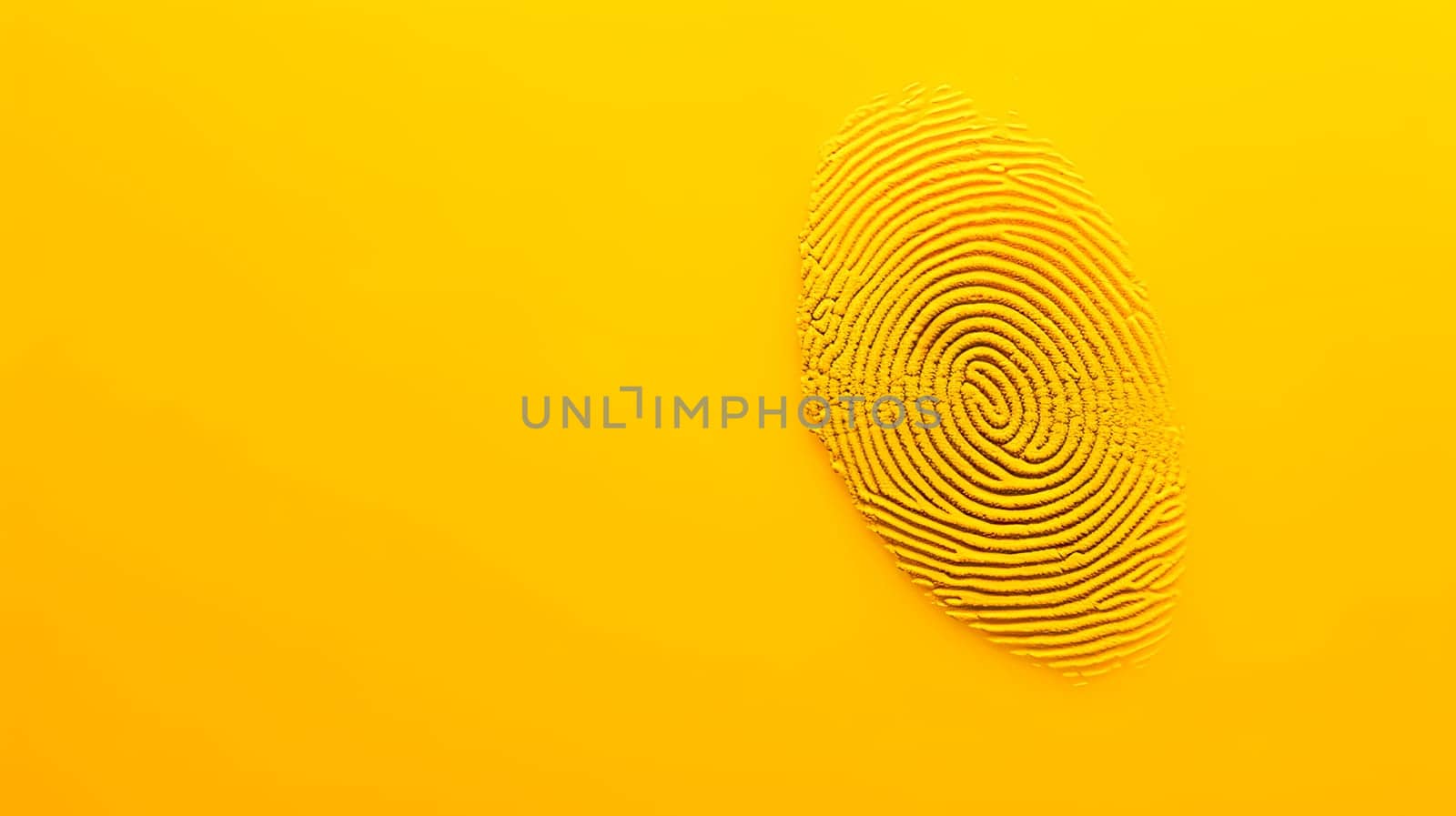 Unique Yellow Fingerprint Illustration for Biometric Security and Identity Verification, copy space