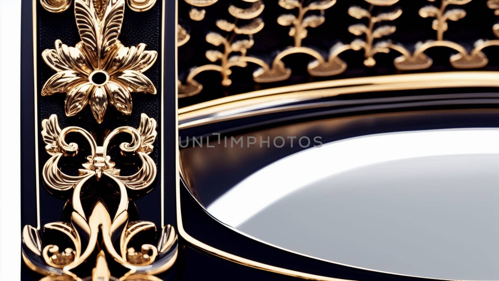 Decorative background with gold decoration on elegant black surface. by XabiDonostia