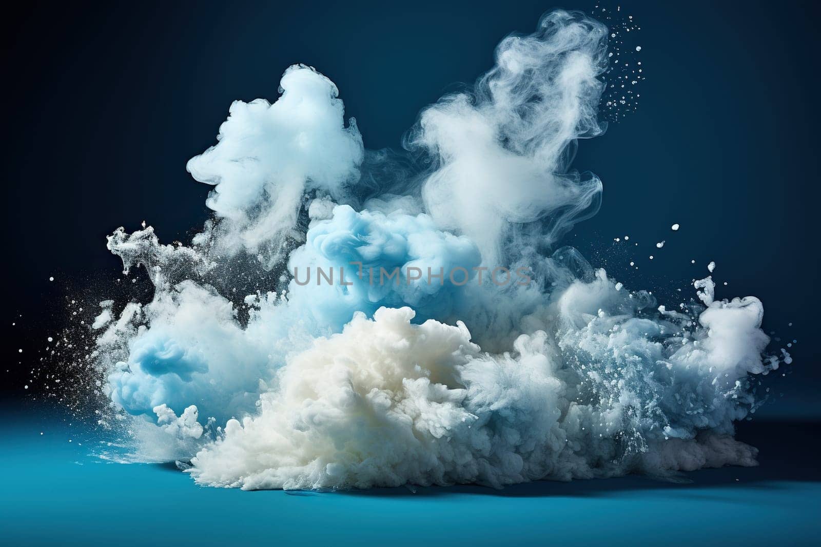 Plumes of light smoke, clouds spreading across the blue surface. Abstract background.