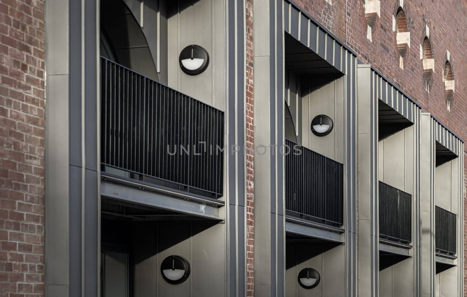 Edinburgh, Scotland - Jan 19, 2024 - Exterior architecture and modern designs view of new apartments, once the edinburgh tramway depot on Leith Walk as the Shrubhill Tramway Workshops and Power Station. The historic site, Space for text, Selective focus.