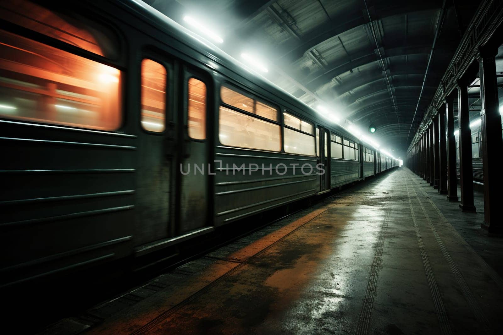 Close-up photo of a train in motion. Generated by artificial intelligence by Vovmar