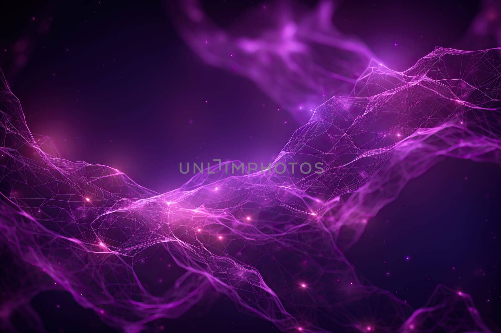 Abstract purple background with molecular structure. Neural connections. Generated by artificial intelligence by Vovmar