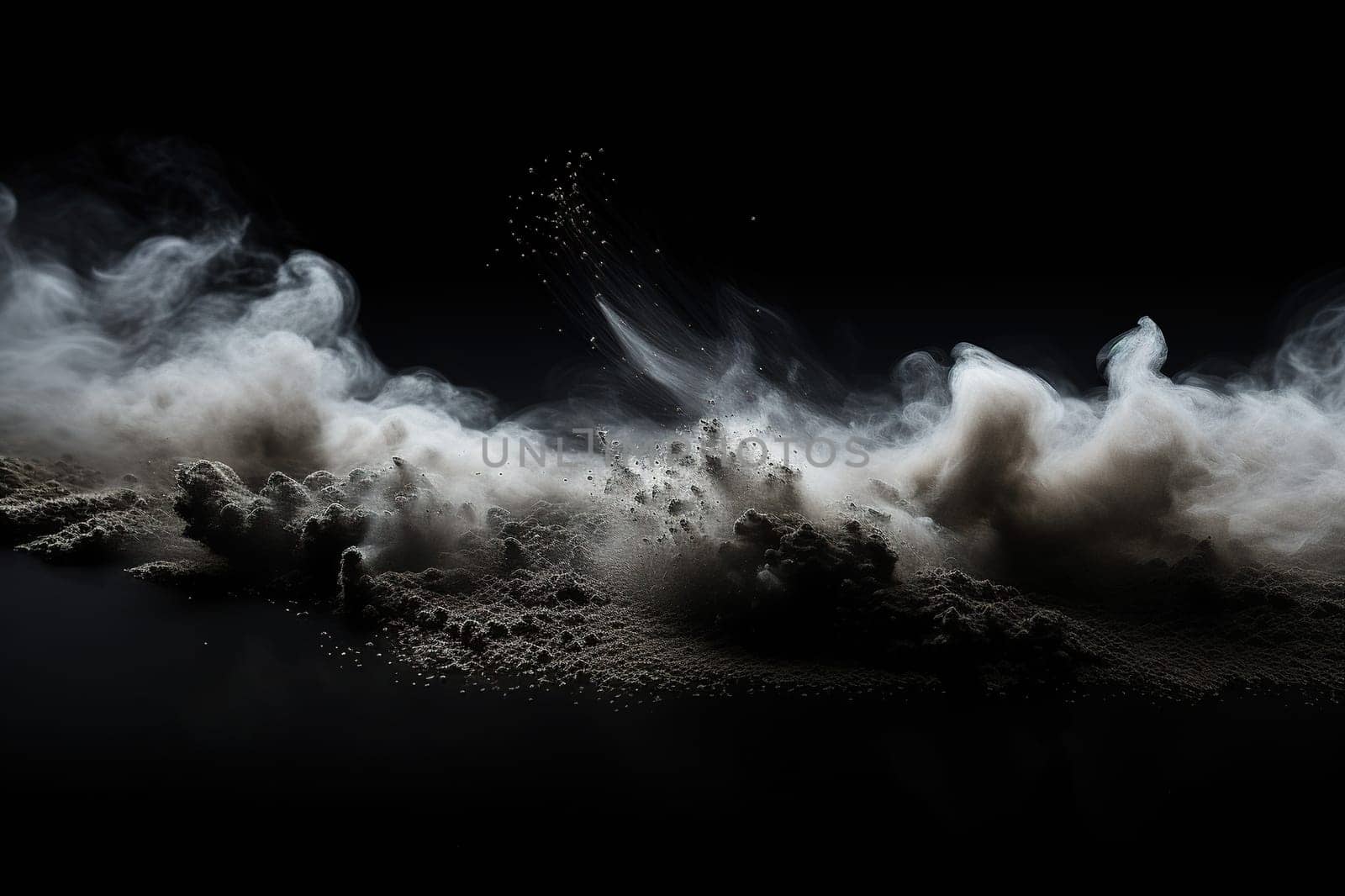 Thick fog, smoke in the darkness. Abstract dark background.
