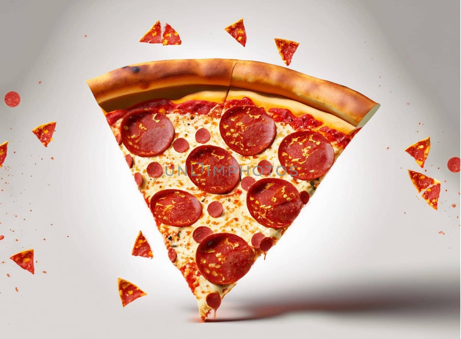 Slice of fresh italian classic original Pepperoni Pizza isolated on white background jpg image. High quality image