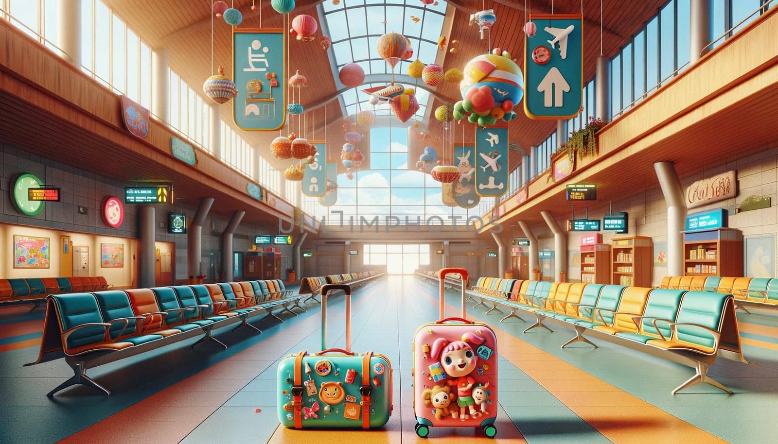 The concept of tourism and travel. Suitcases at the airport. High quality illustration