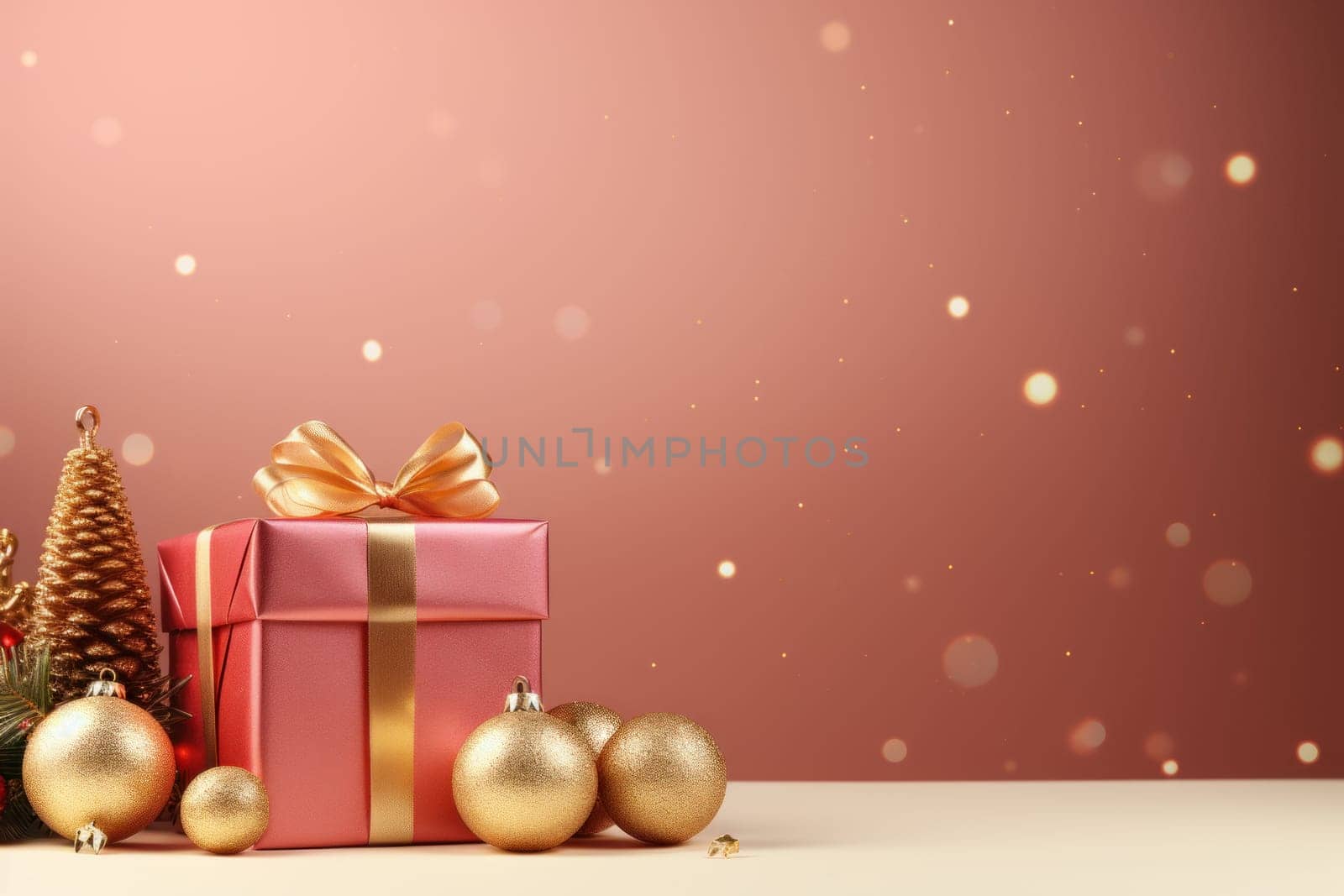 Merry Christmas banner with blank space for text, pink background. Generative AI.
