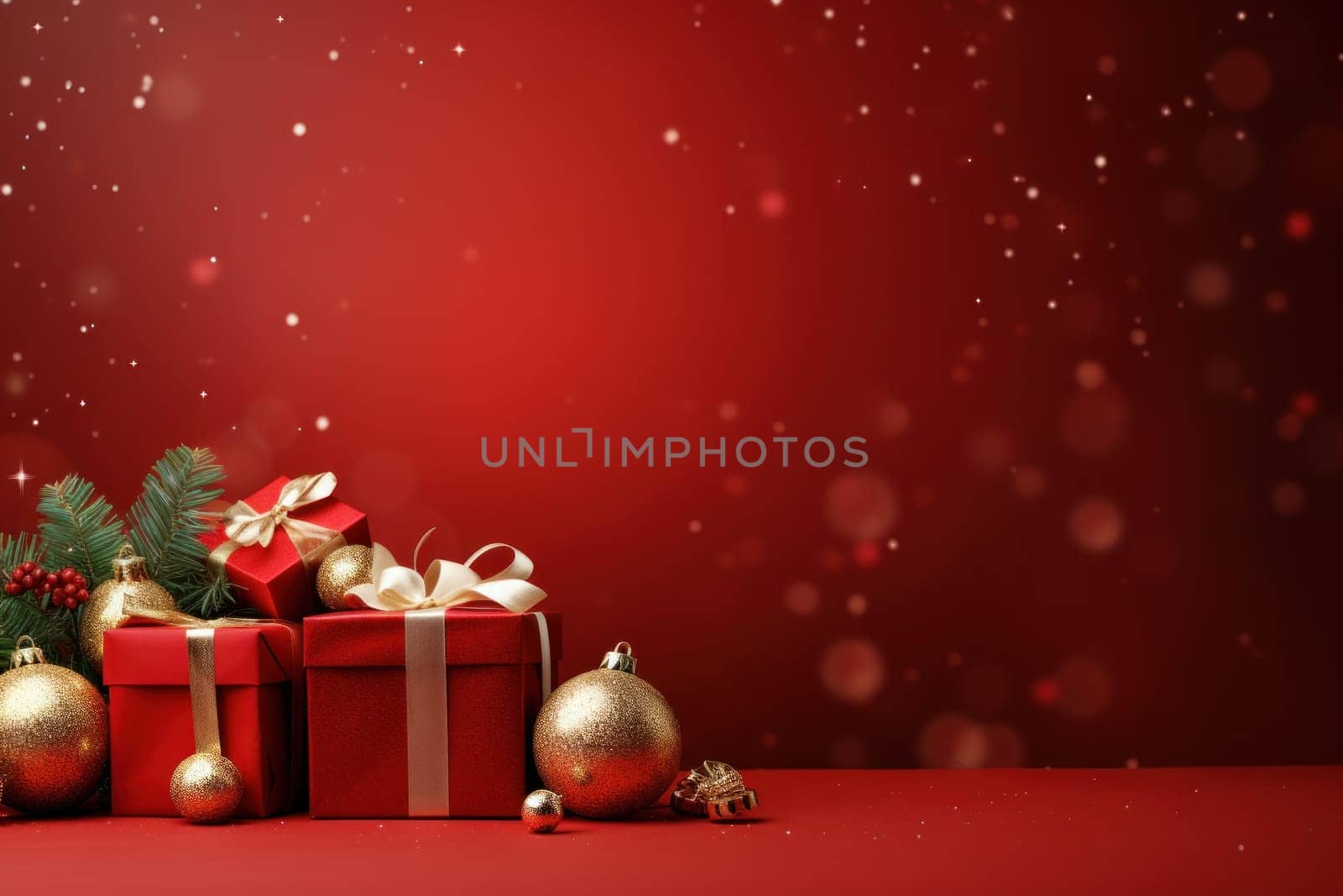 Merry Christmas banner with blank space for text, red background. Generative AI.