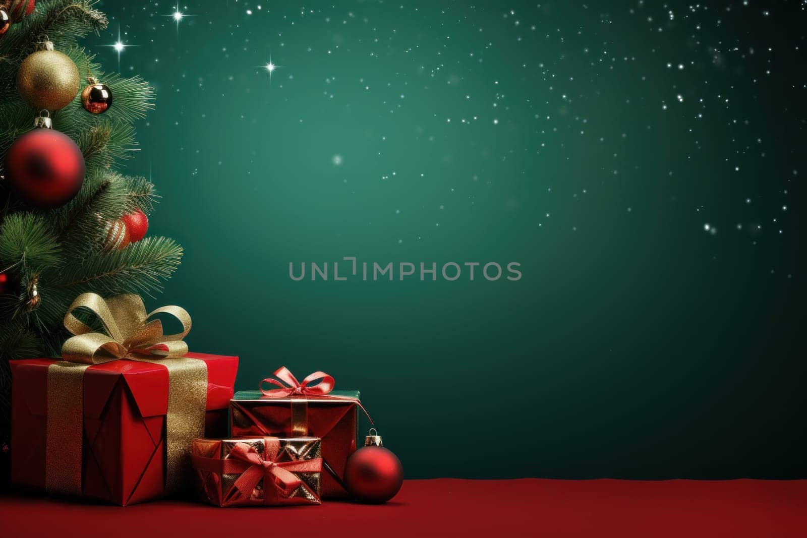 Merry Christmas banner with blank space for text, green background. Generative AI.