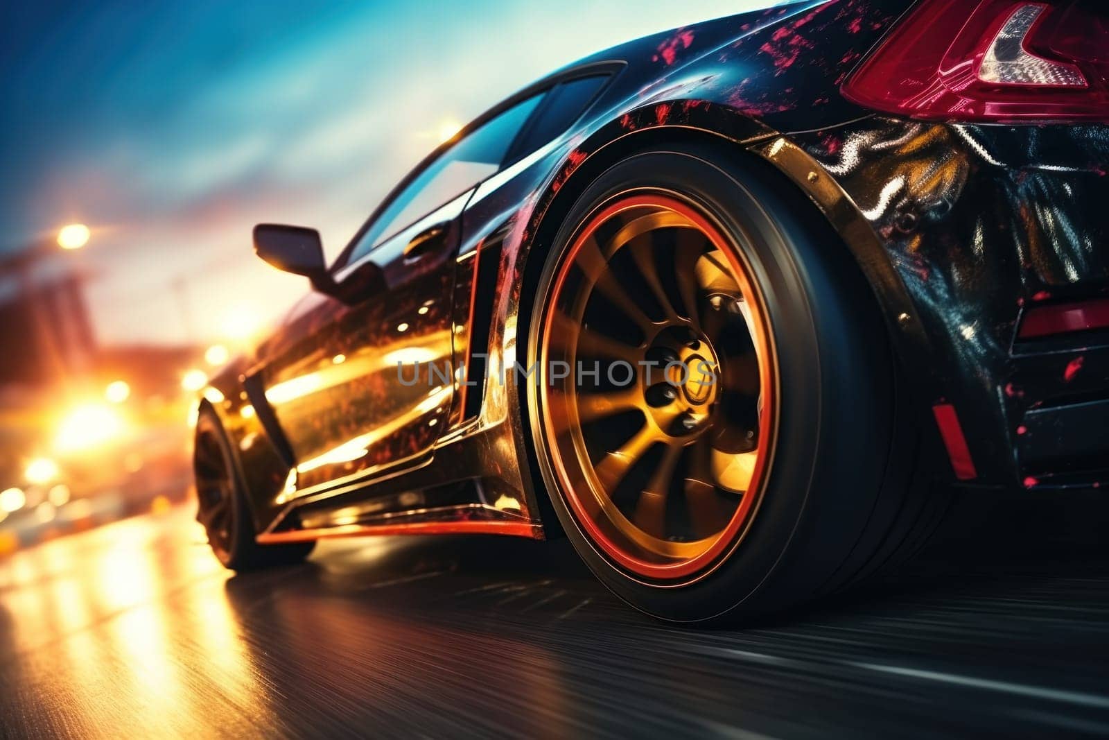 Motion blur shot, curve tail light drifting car wheels by golfmerrymaker