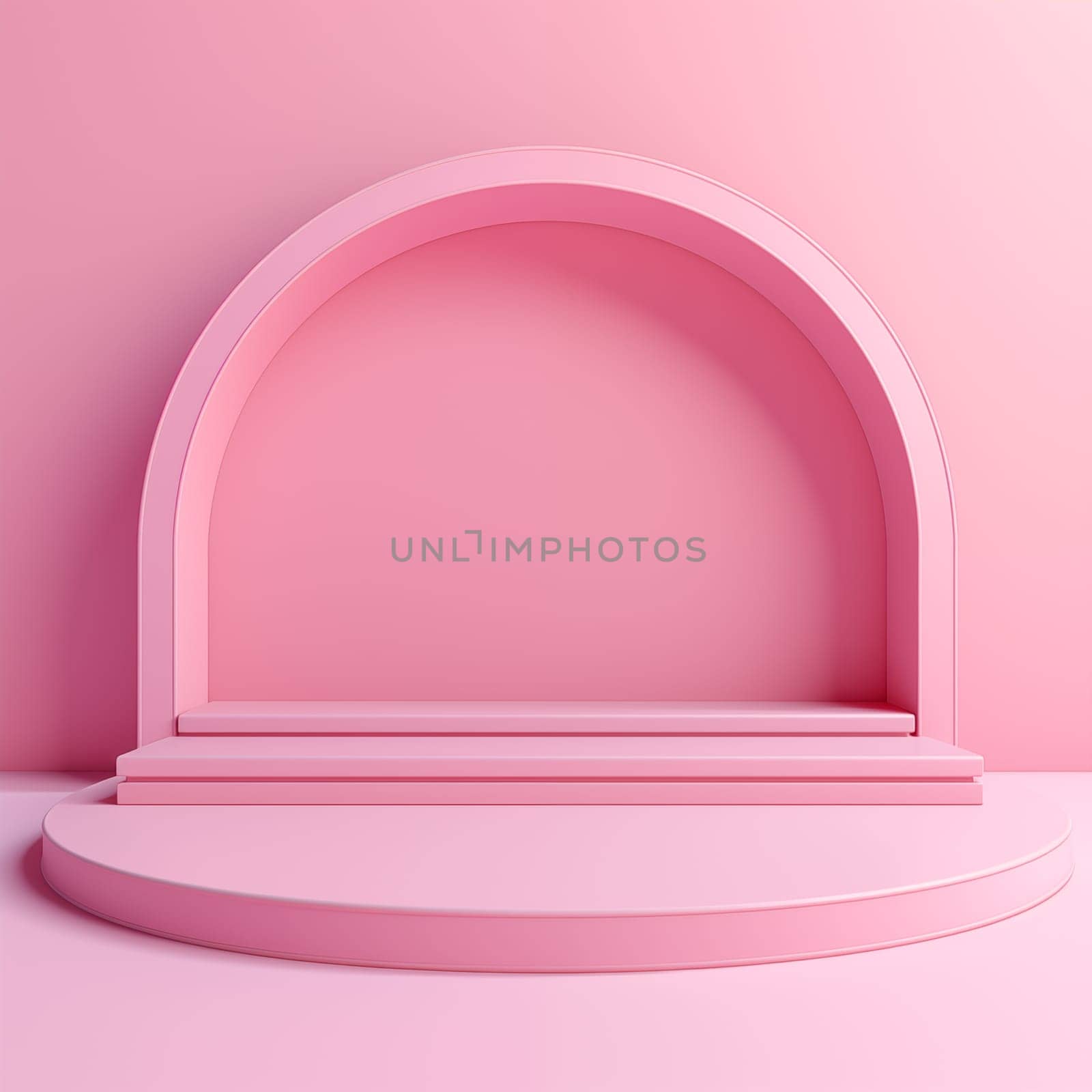 3D podium render of pink background. Bright pastel pink podium or pedestal backdrop.