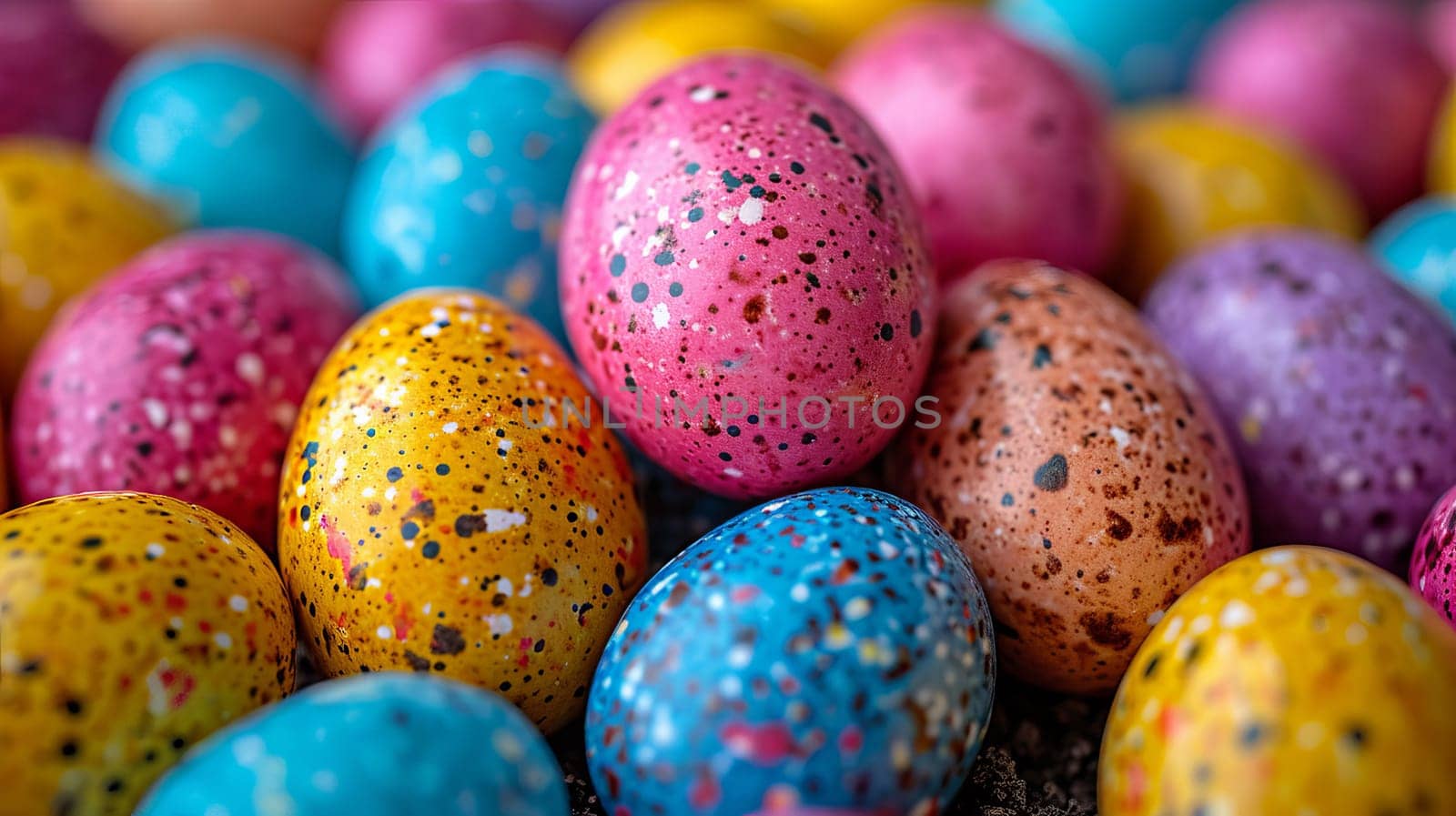 Easter eggs colorful close up background, blurred background.