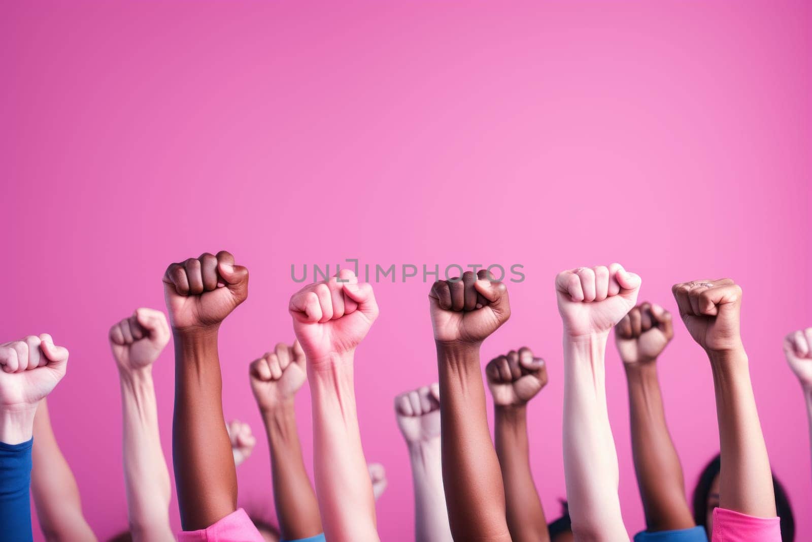 Fists up in solidarity: raising awareness on World Cancer Day. Generative AI.